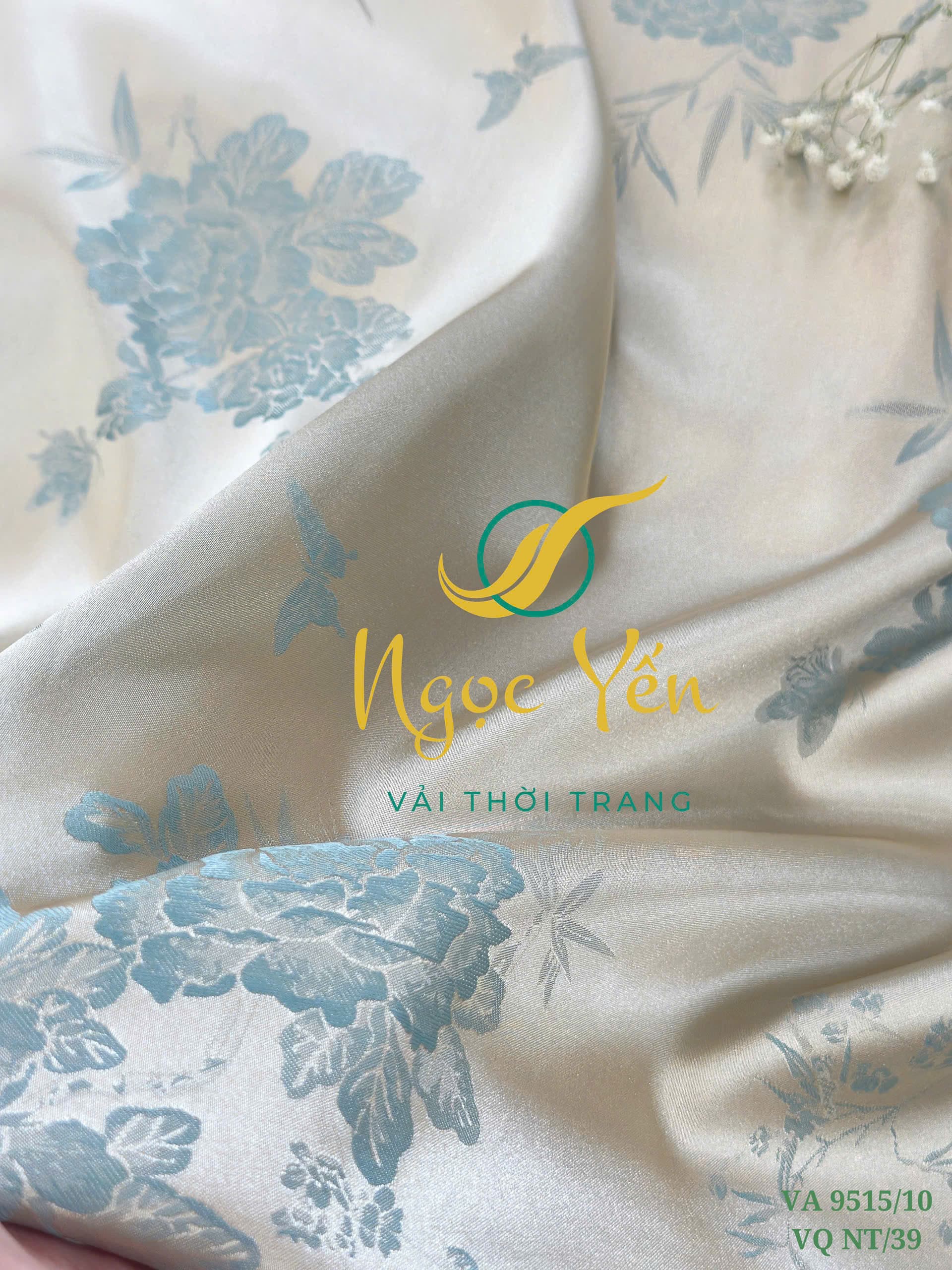 VA 9515/10-Vải áo dài lụa hai da họa tiết họa tiết hoa xanh bạc