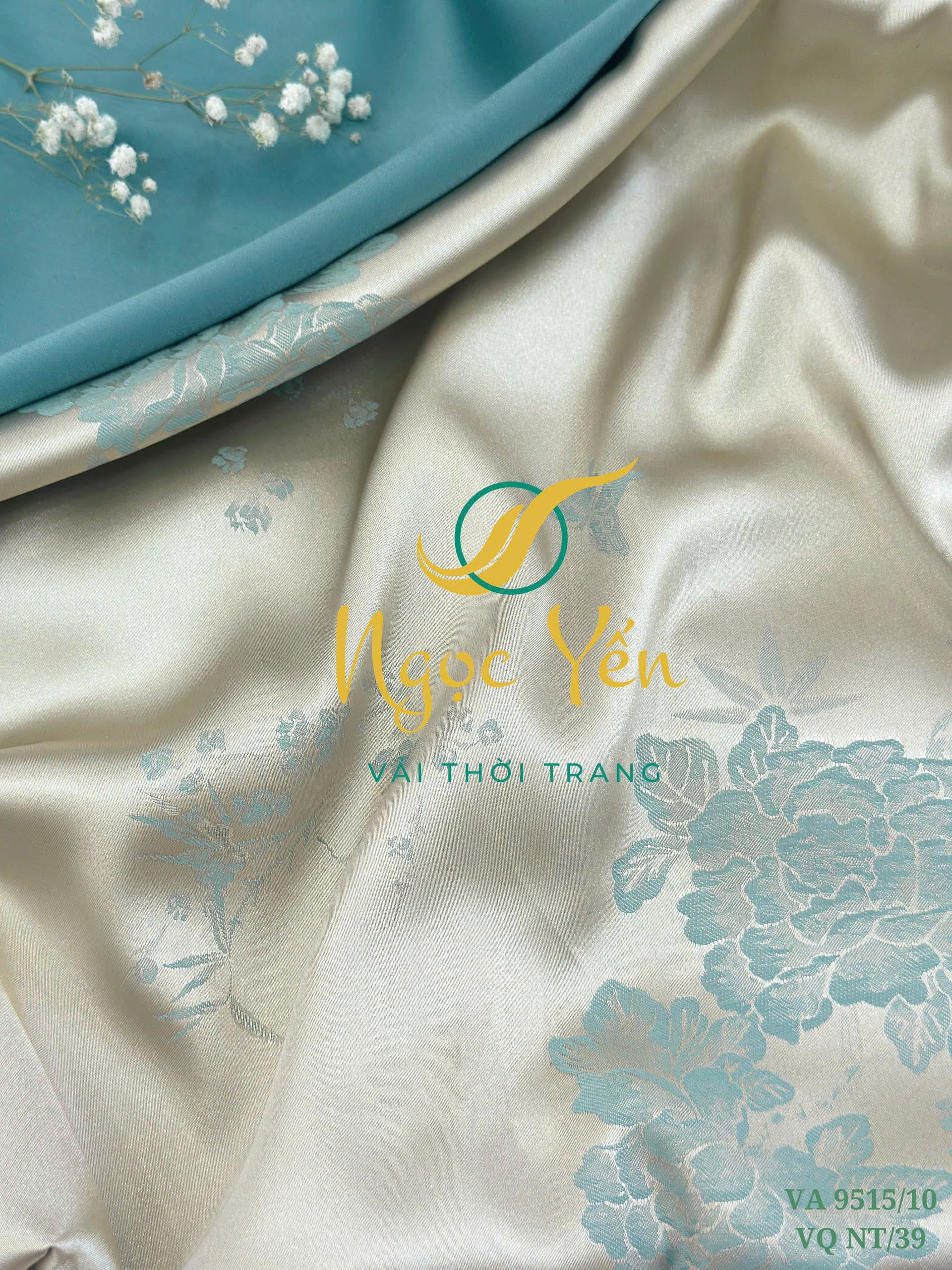 VA 9515/10-Vải áo dài lụa hai da họa tiết họa tiết hoa xanh bạc