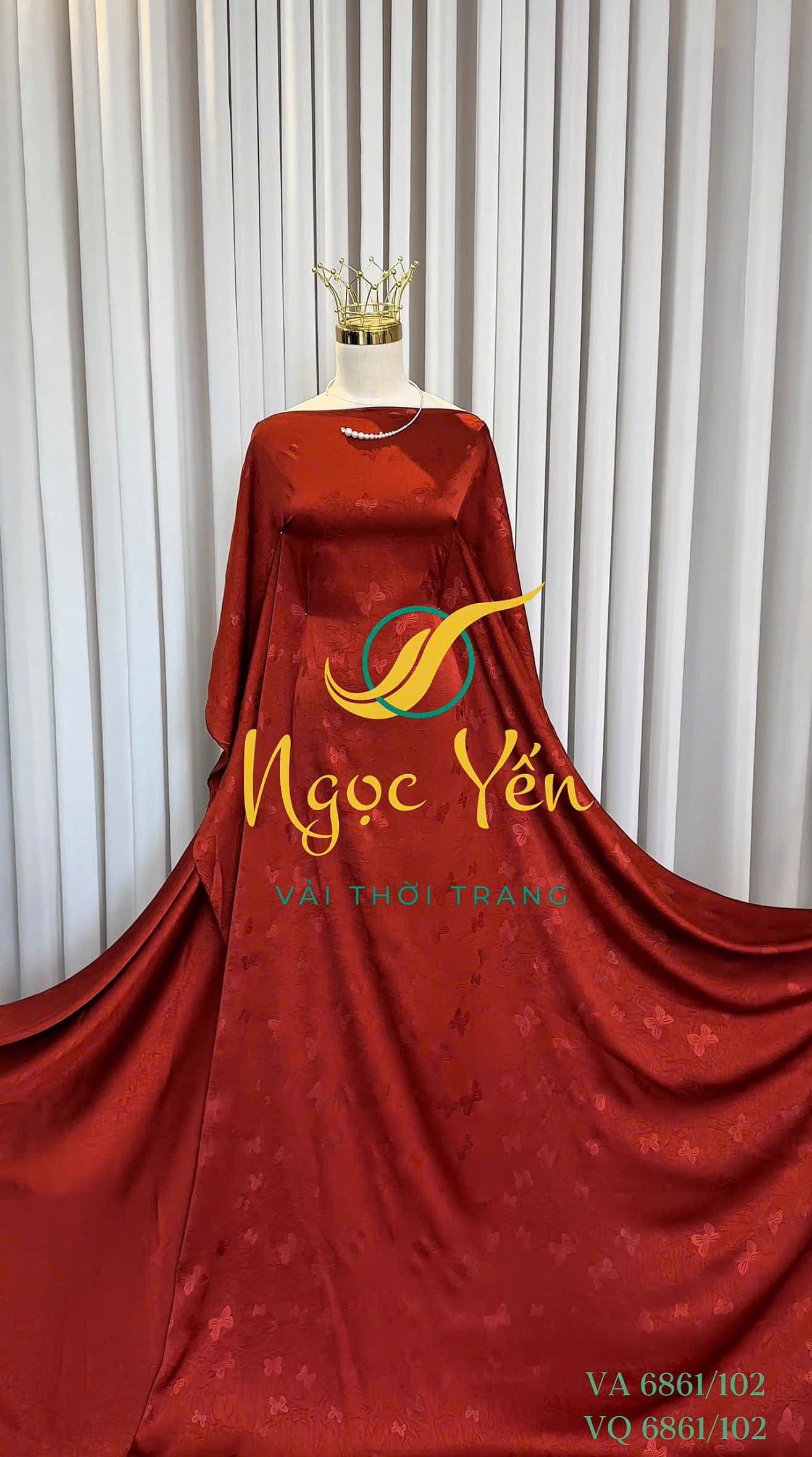 VA 6861/102-Vải áo dài lụa in hoa đỏ cam
