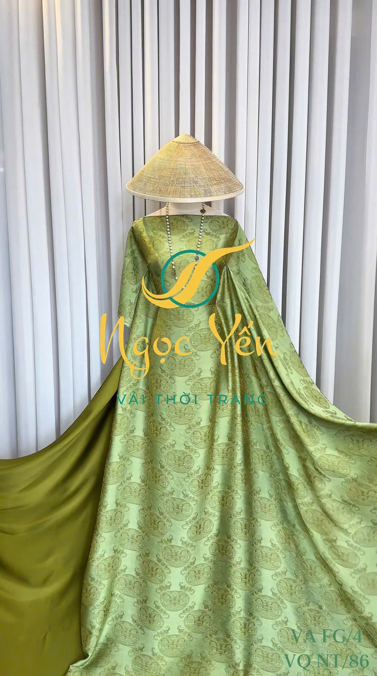 VA FG/4-Vải áo dài lụa gấm xanh lá