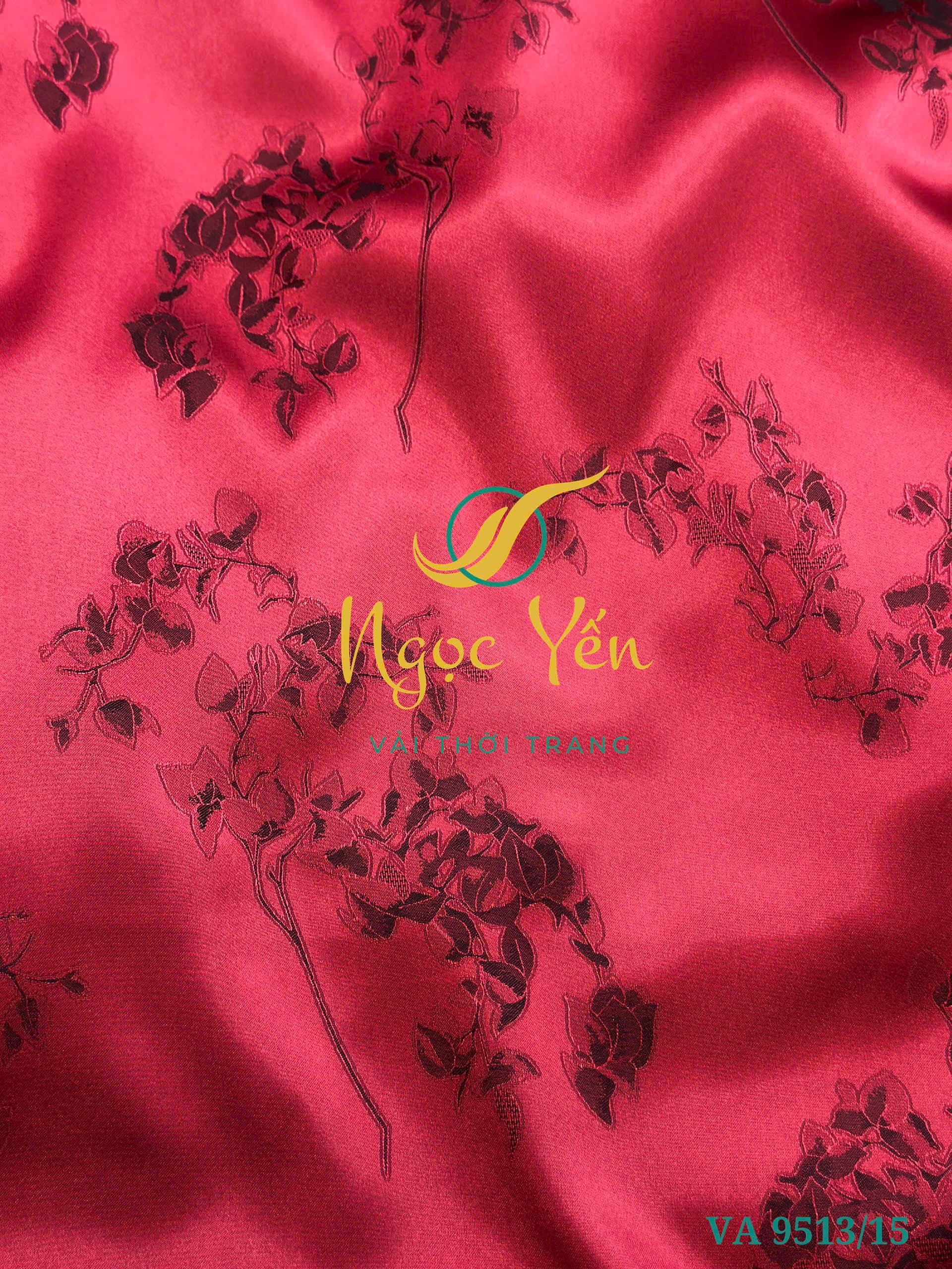 VA 9513/15-Vải áo dài lụa họa tiết hoa đỏ