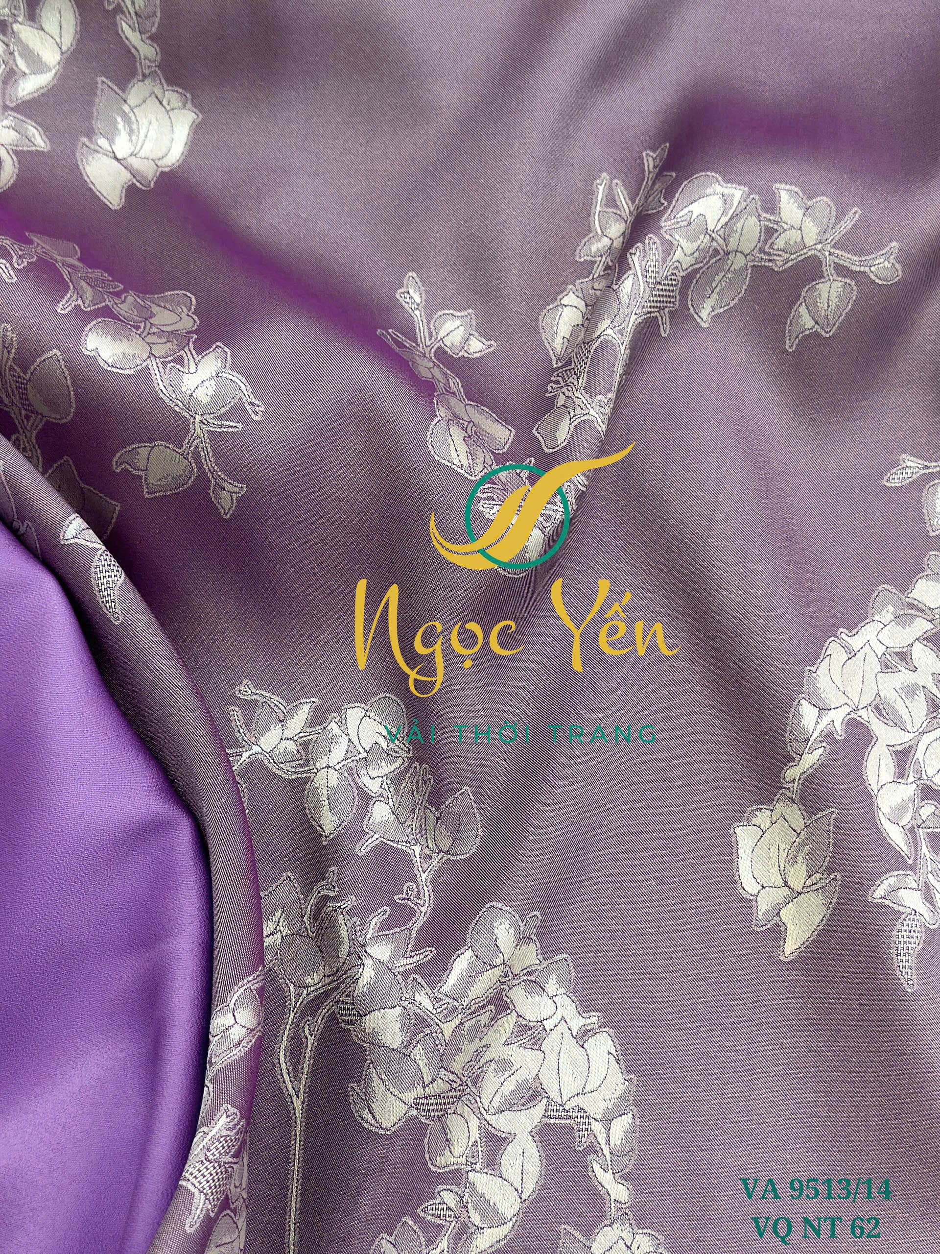 VA 9513/14-Vải áo dài lụa ha da họa tiết hoa tím