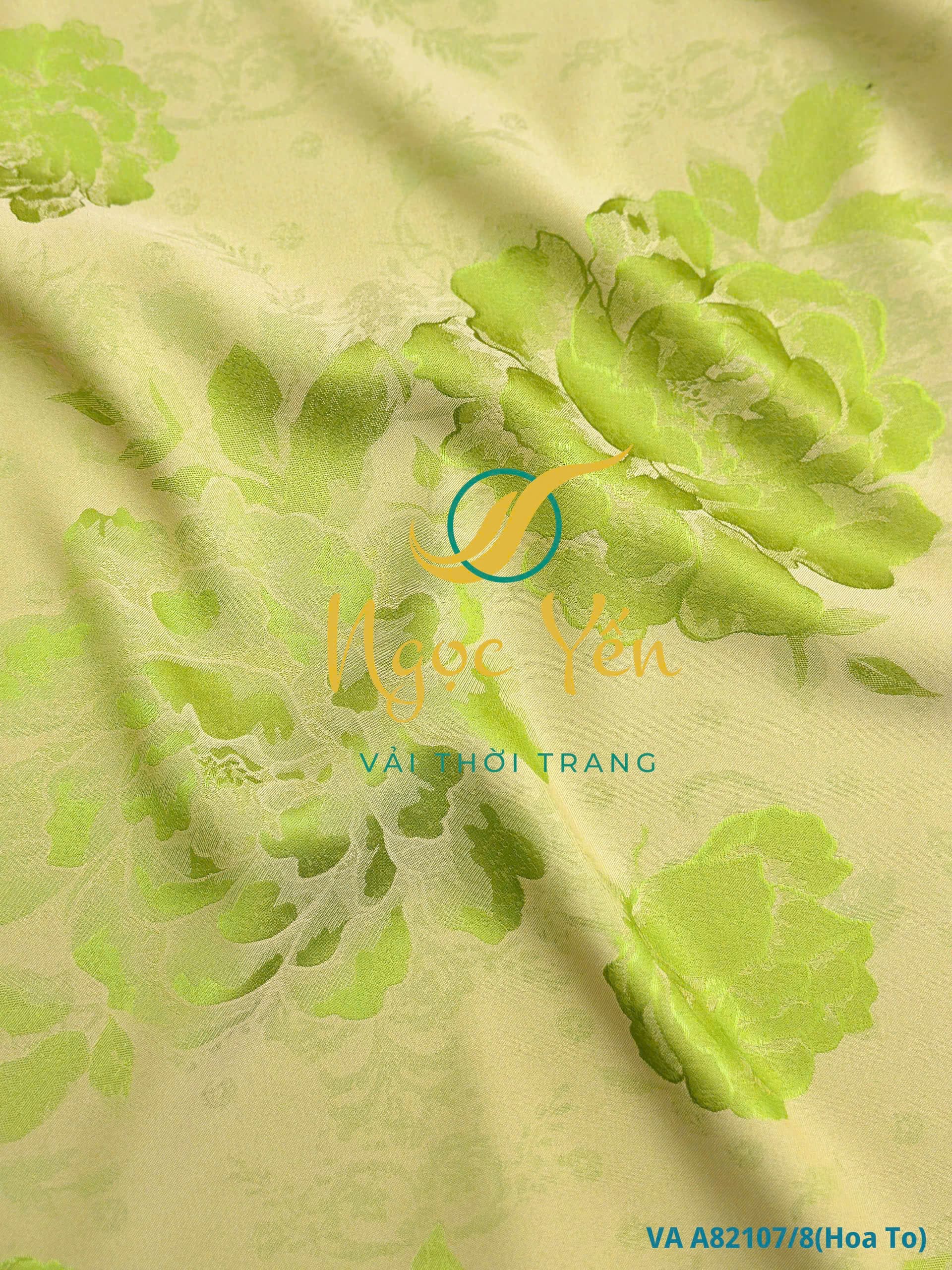 VA 82107/8 HT-Vải áo dài lụa gấm hoa xanh lá