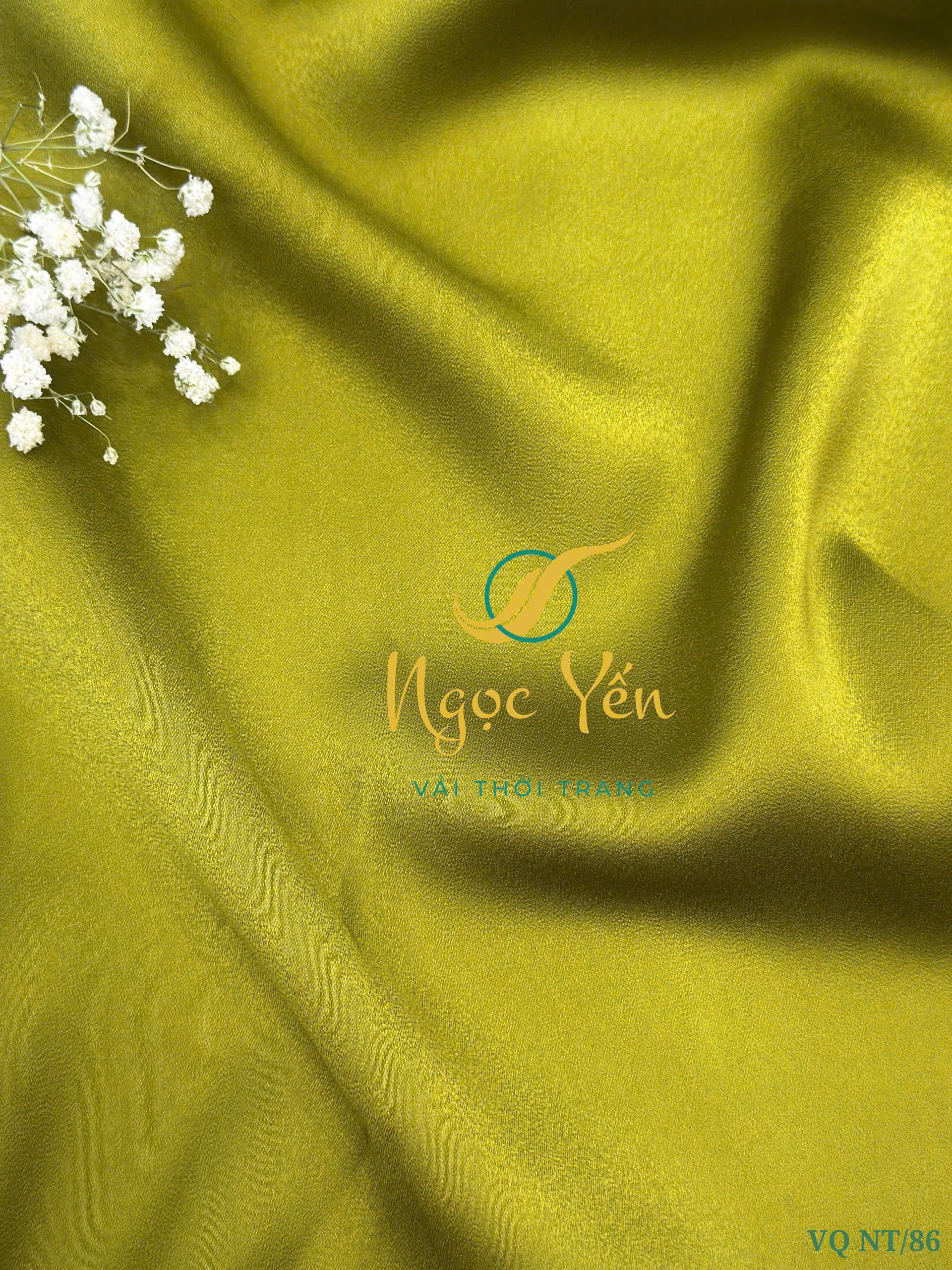 VA 82107/8 HT-Vải áo dài lụa gấm hoa xanh lá
