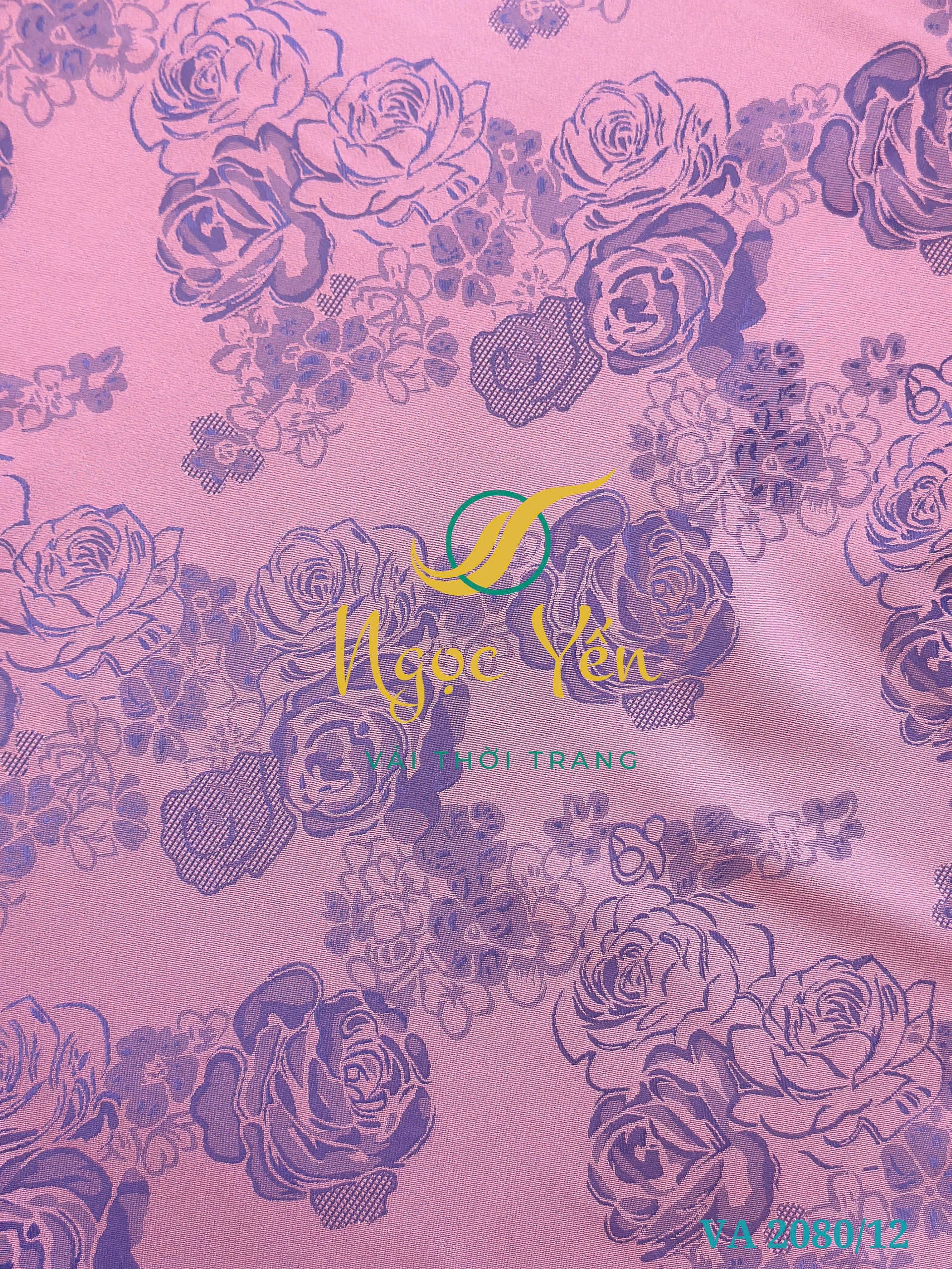VA 2080/12-Vải áo dài lụa gấm họa tiết hoa tím