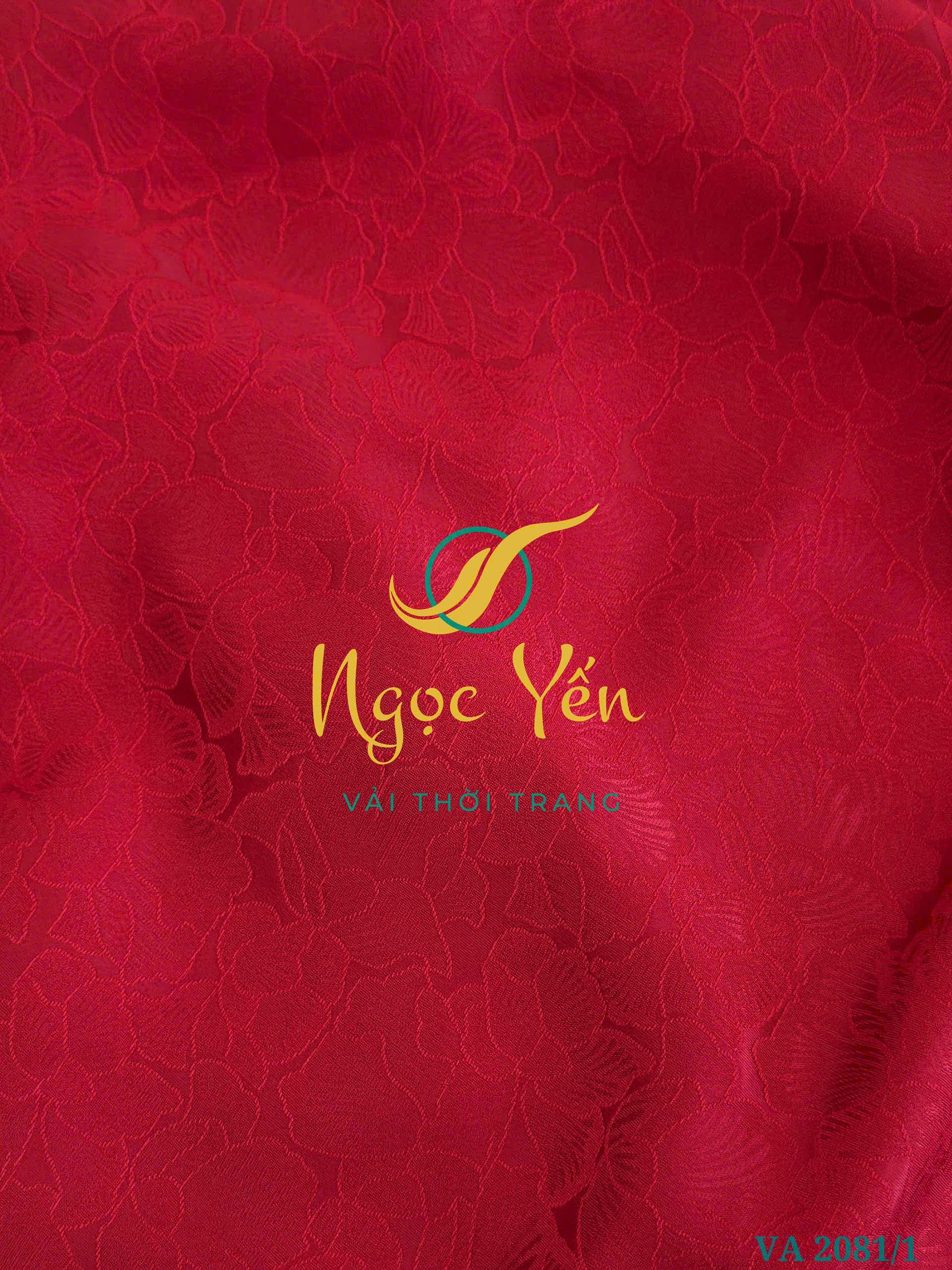 VA 2081/1-Vải áo dài lụa gấm họa tiết hoa đỏ