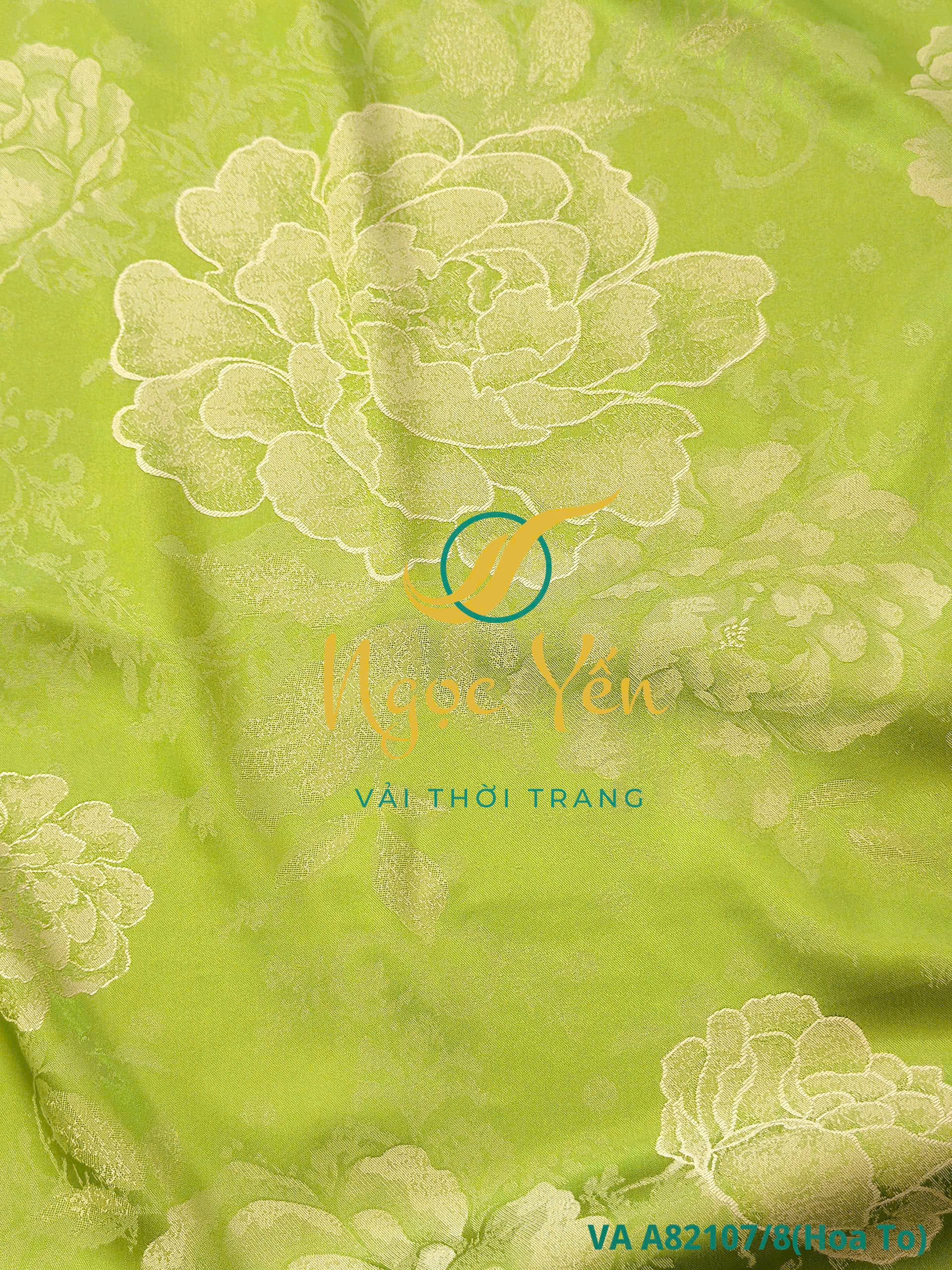 VA 82107/8 HT-Vải áo dài lụa gấm hoa xanh lá