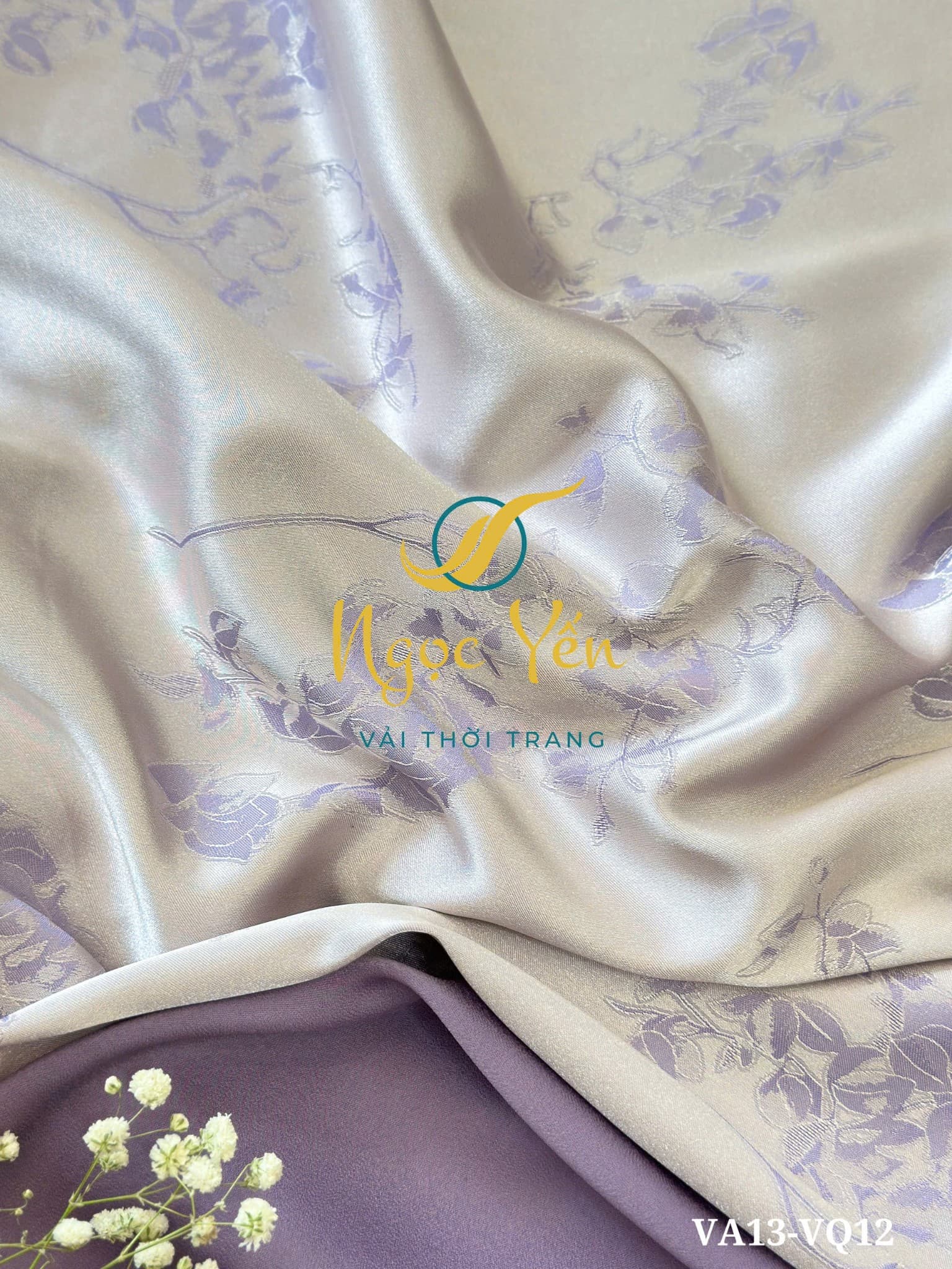 VA13-Vải áo lụa hai da họa tiết hoa màu tím