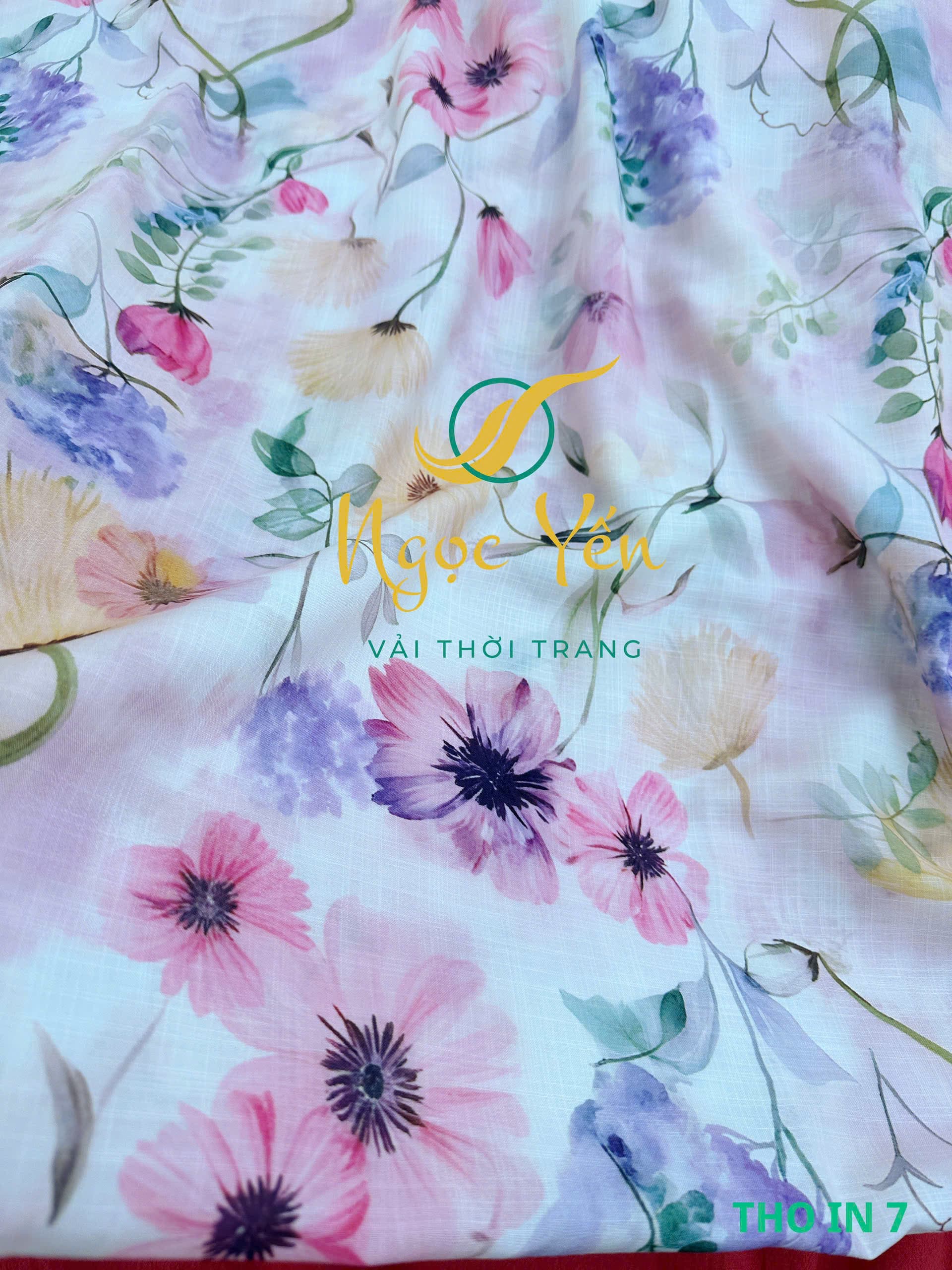 THO IN 7-Vải thô in họa tiết hoa màu
