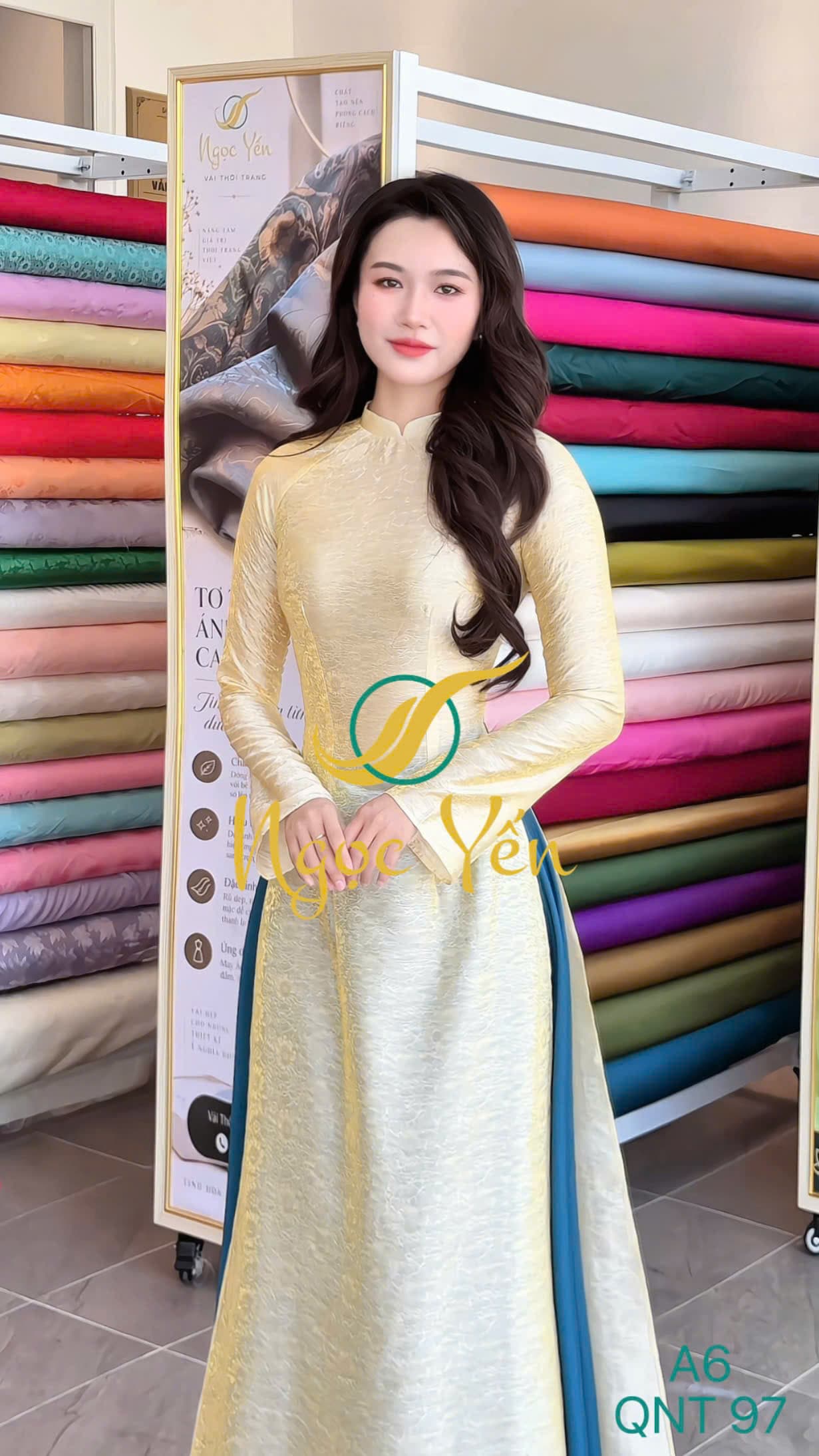 QNT 97-Quần áo dài lụa ngọc trai xanh dương