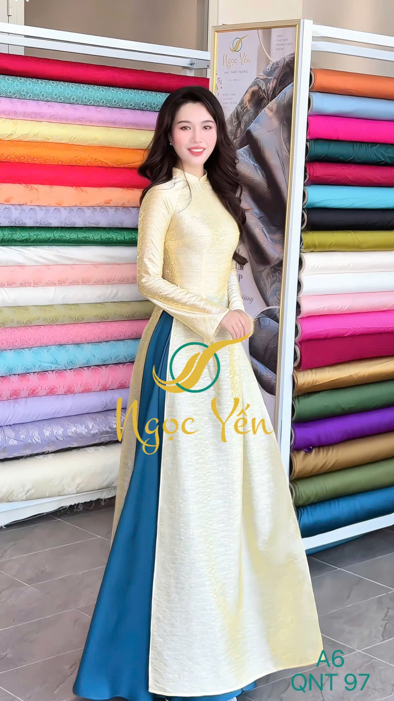 QNT 97-Quần áo dài lụa ngọc trai xanh dương