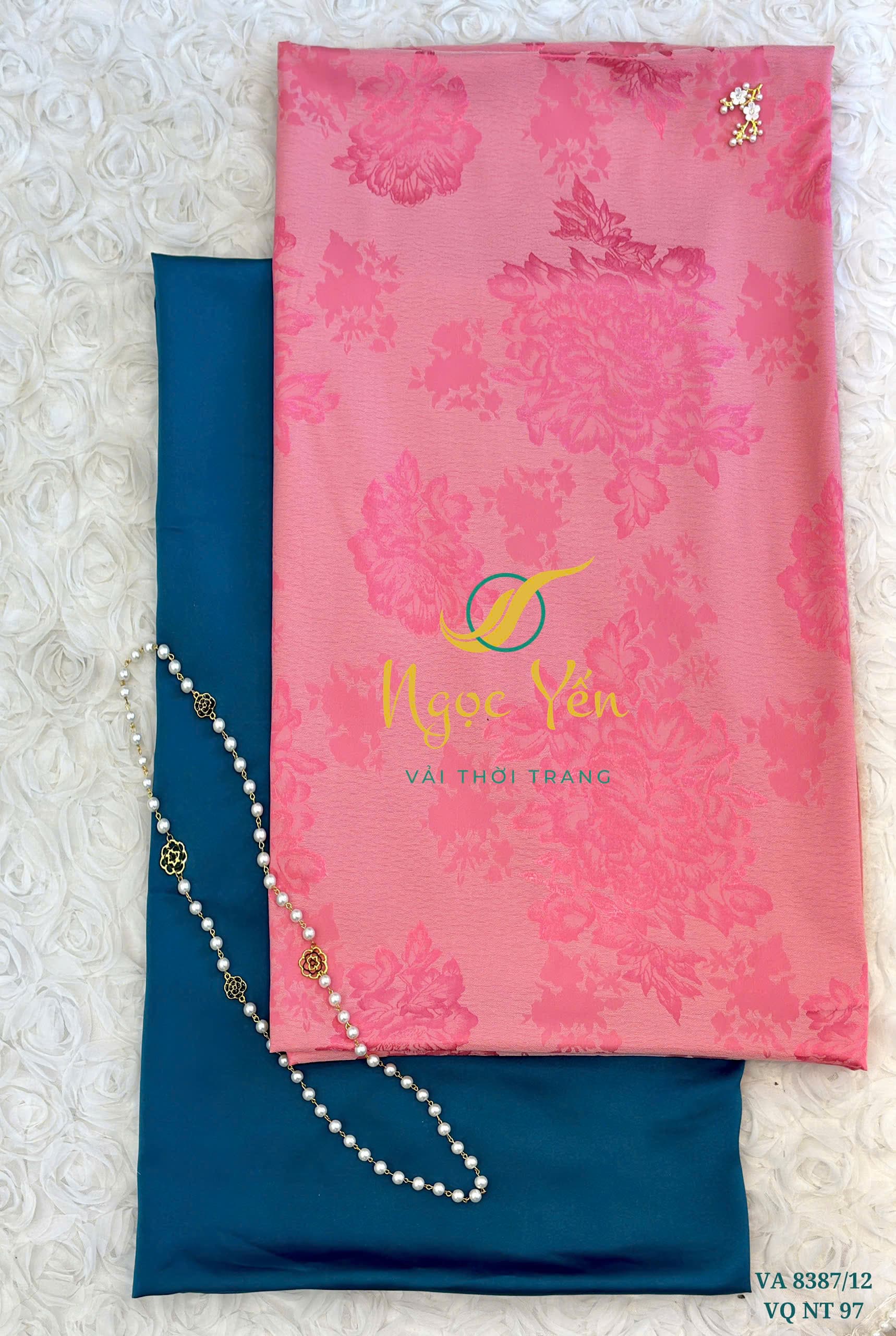 VA 8387/12-Vải áo dài gấm lụa in hoa hồng