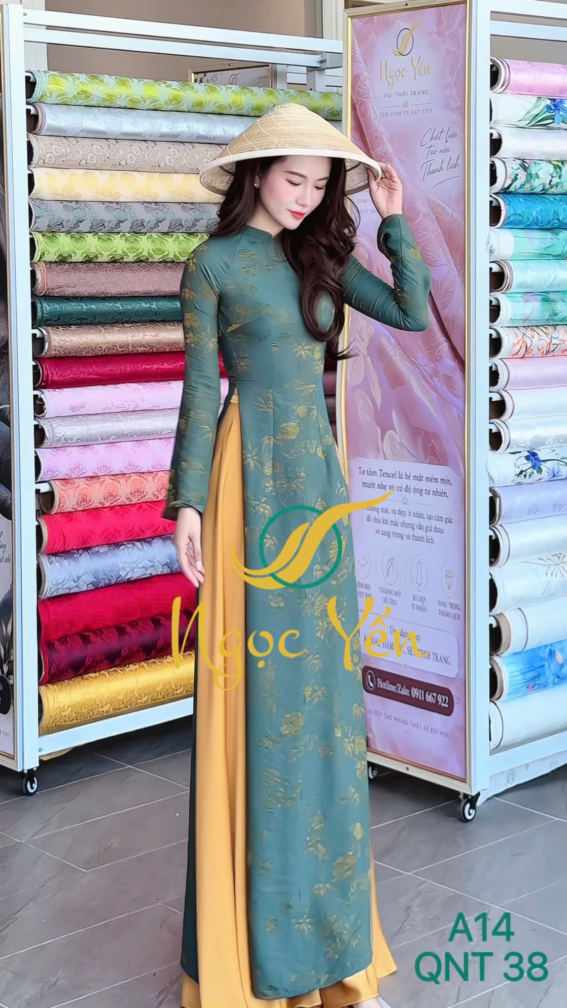 QNT 38-Quần áo dài lụa ngọc trai vàng
