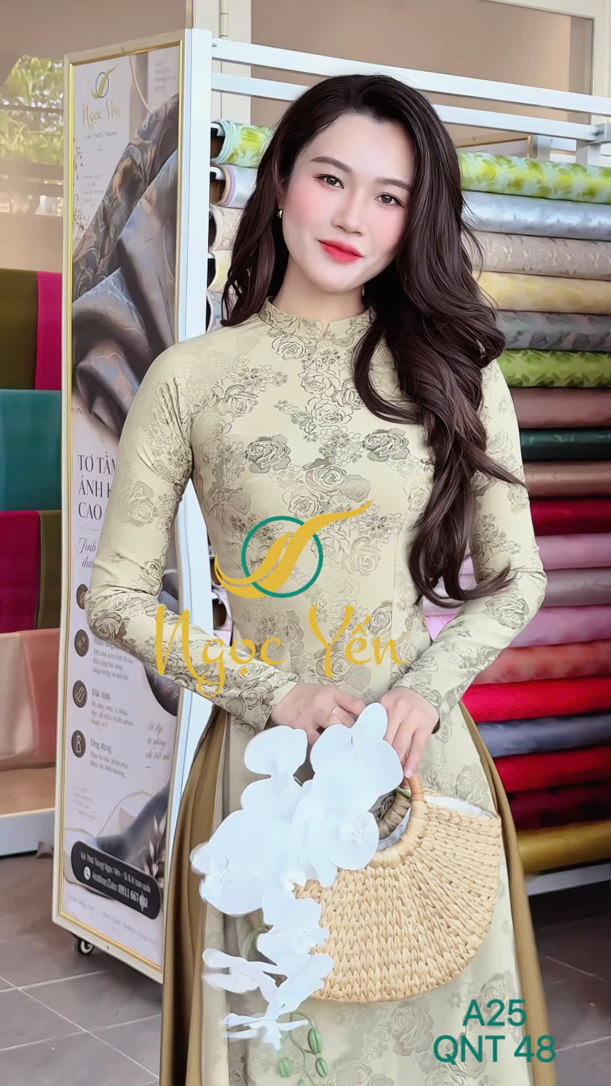 QNT 48-Quần áo dài lụa ngọc trai nâu