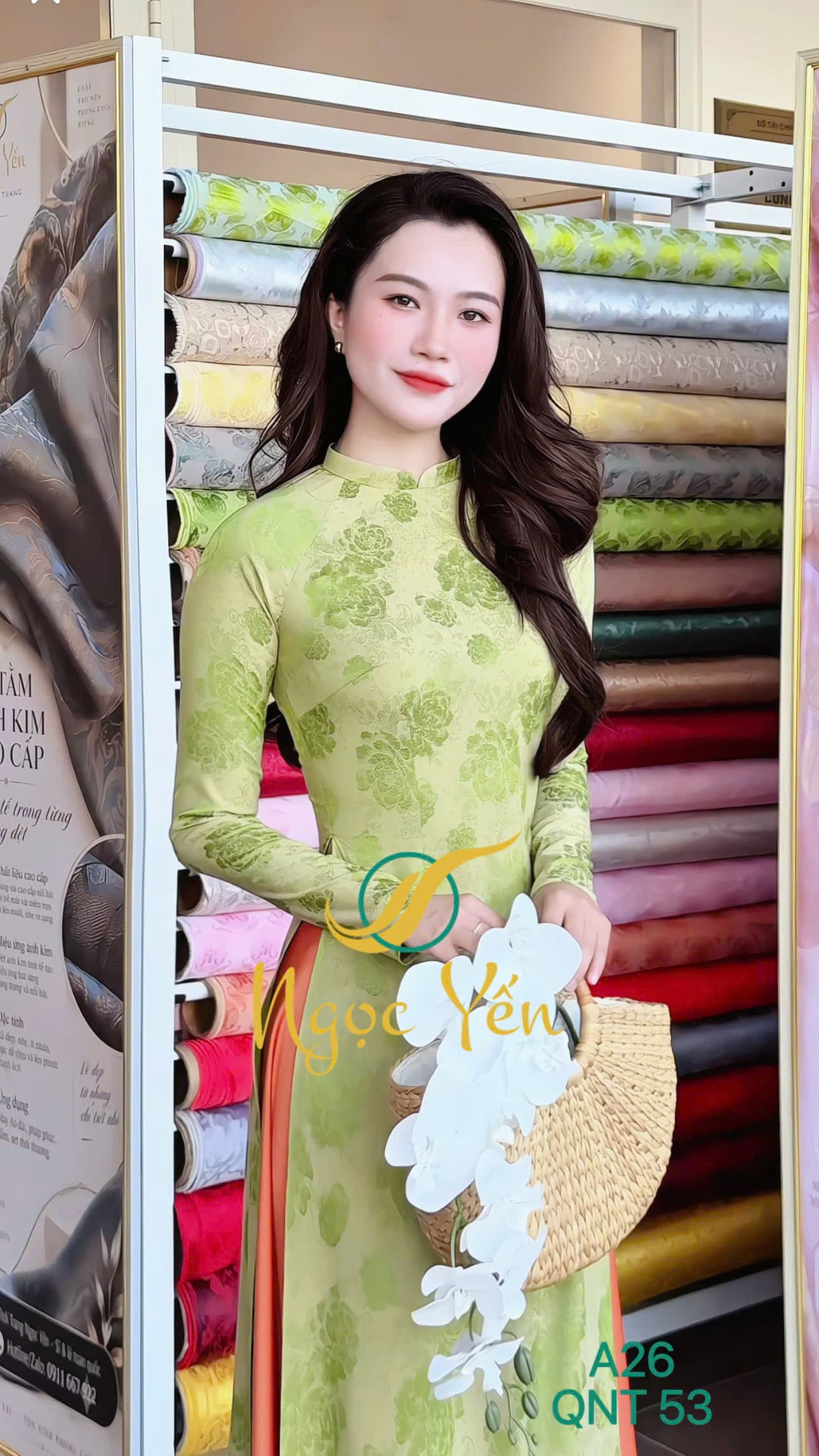 QNT 53-Quần áo dài lụa ngọc trai cam