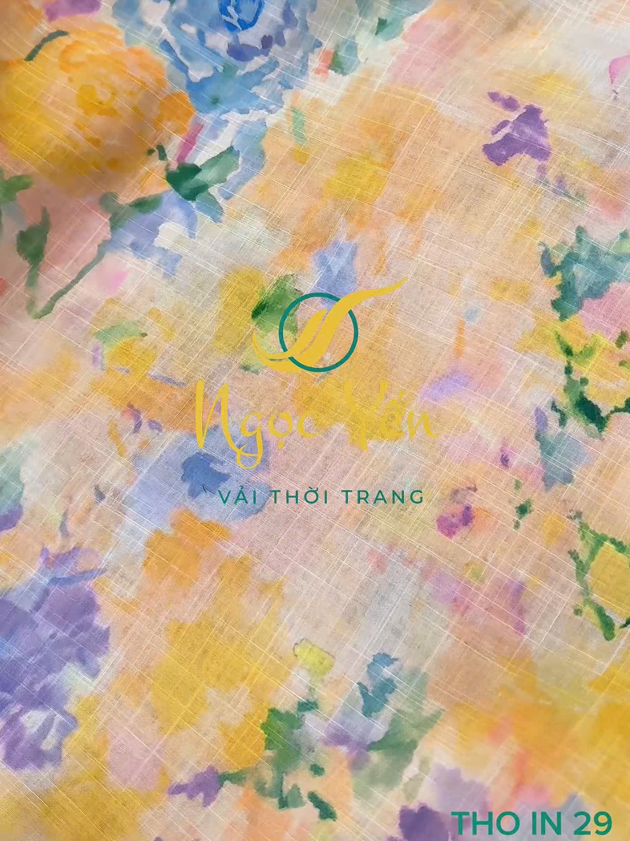 THO IN 29-Vải thô linen in hoa loang màu
