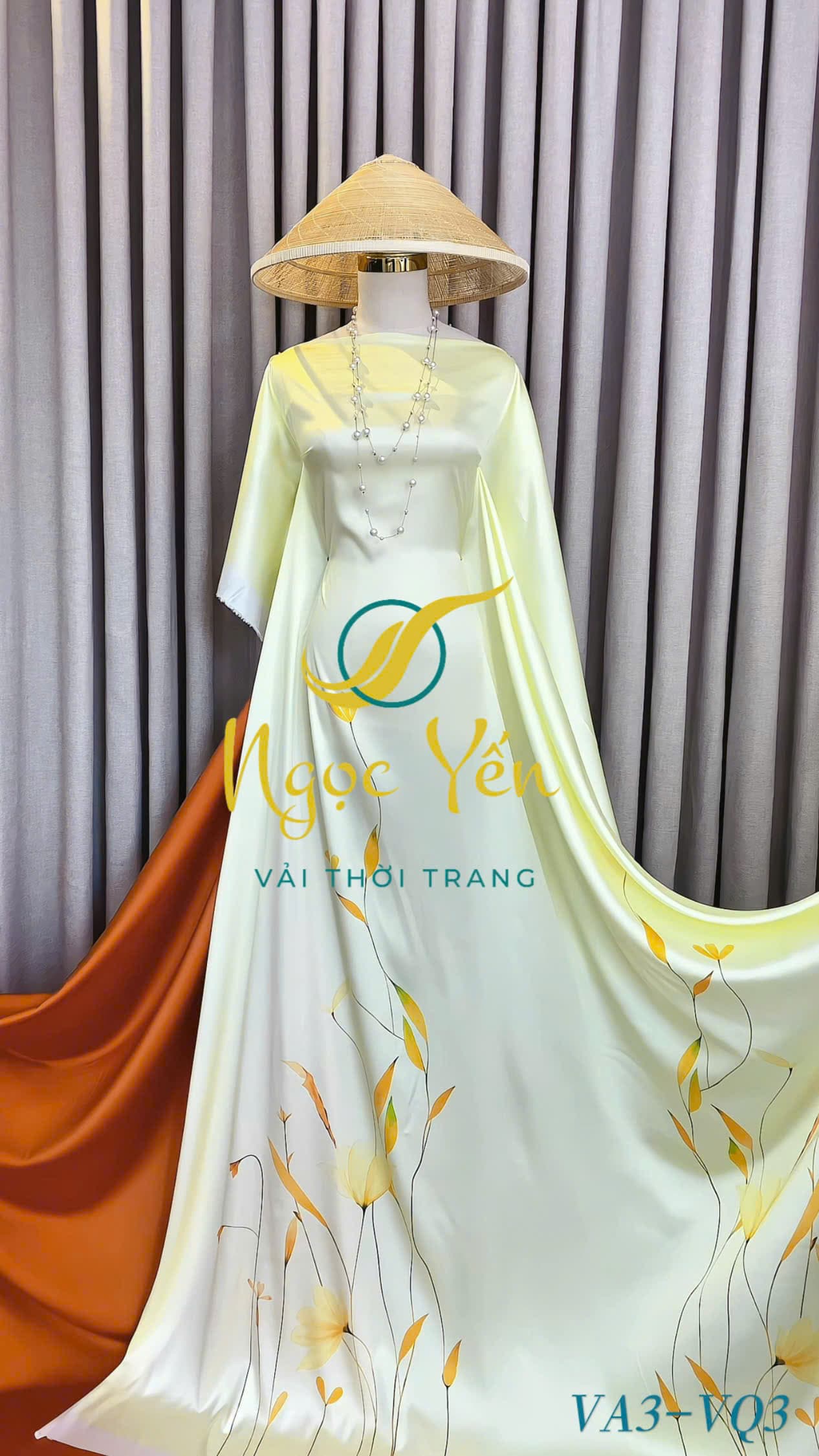 VQ3-Vải quần lụa ngọc trai trơn màu nâu cam đất