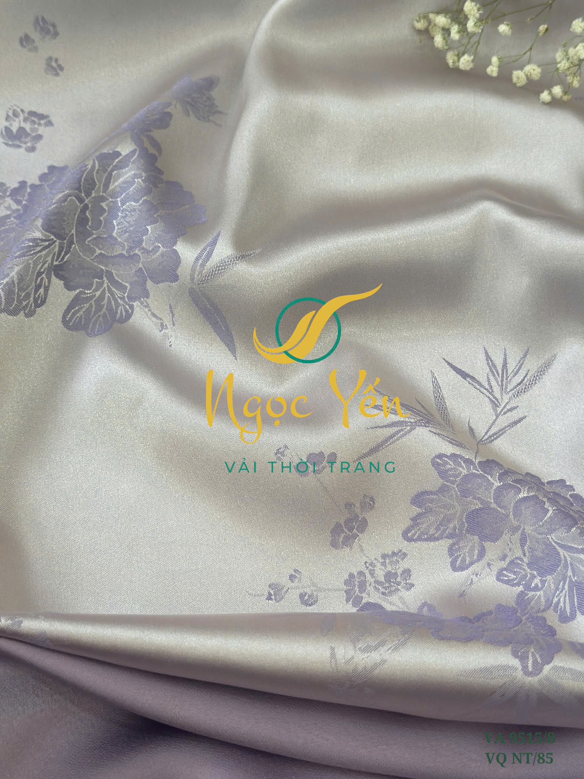 VA 9515/8-Vải áo dài lụa hai da họa tiết hoa tím
