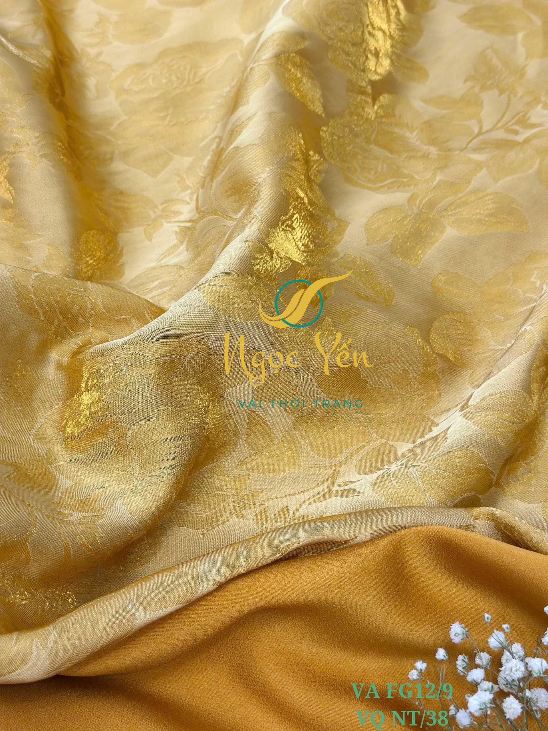 VA FG12/9-Vải áo dài tơ tencel ánh kim hoa vàng