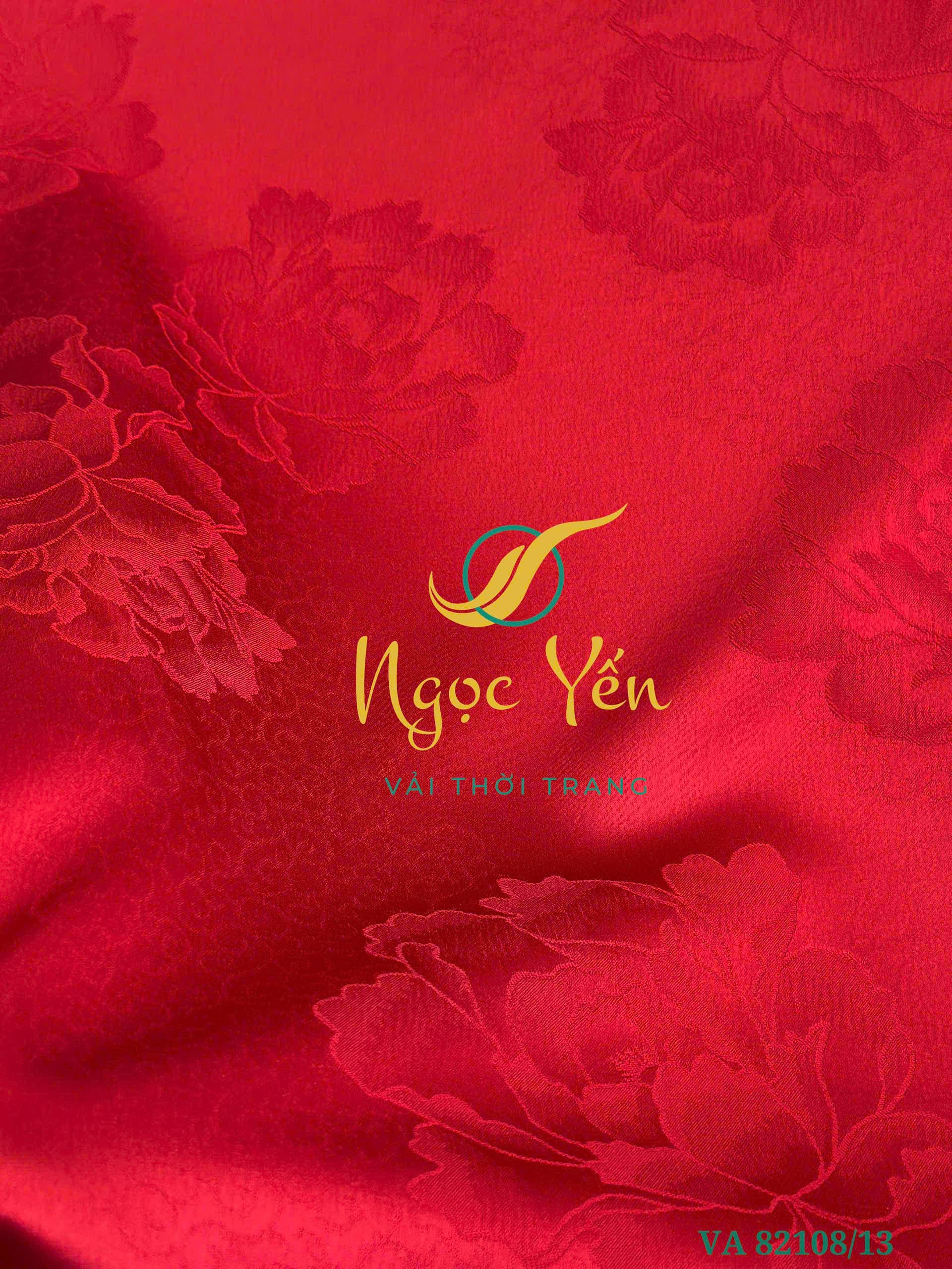 VA 82108/13-Vải áo dài lụa gấm họa tiết hoa đỏ