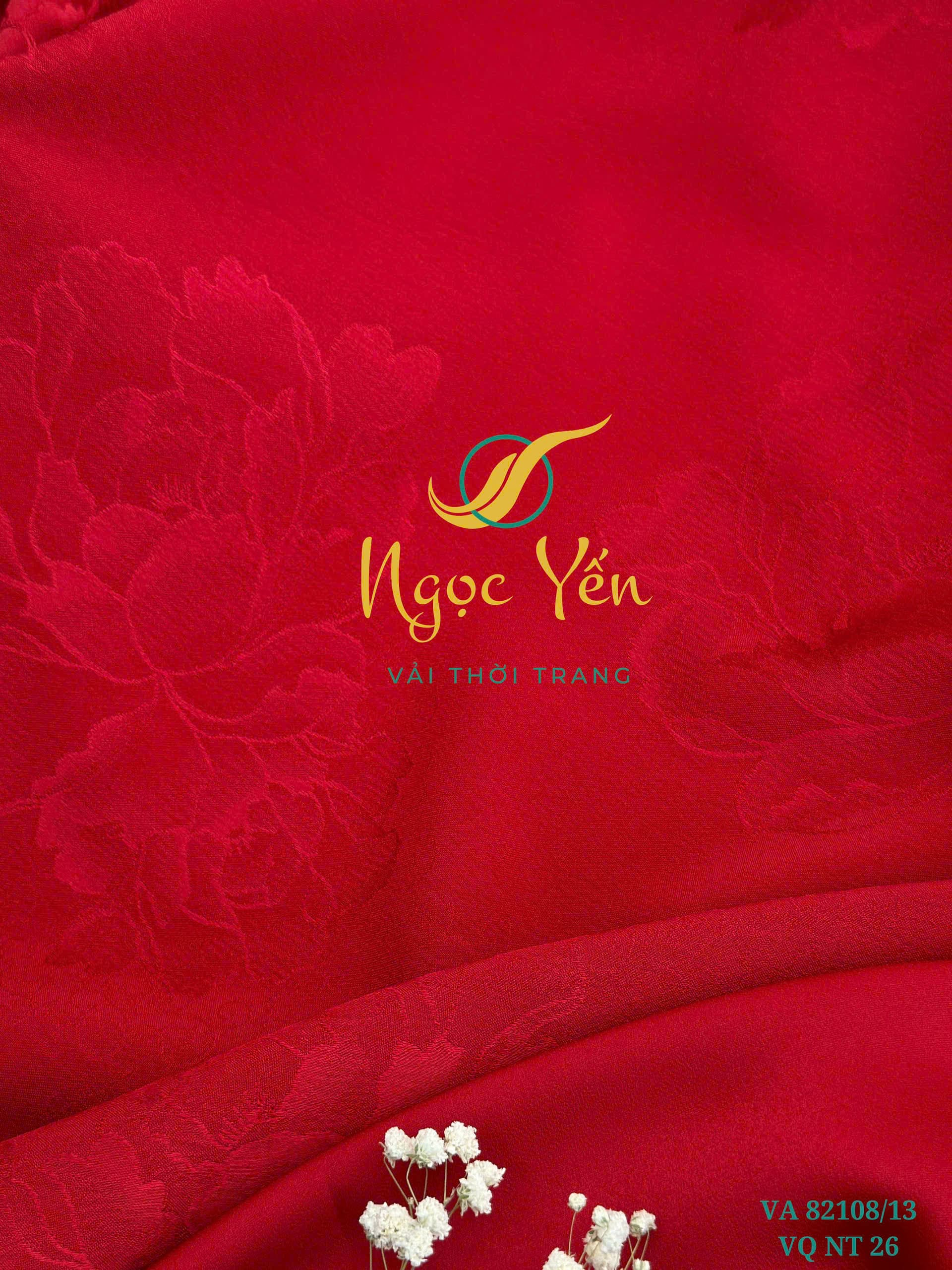 VA 82108/13-Vải áo dài lụa gấm họa tiết hoa đỏ
