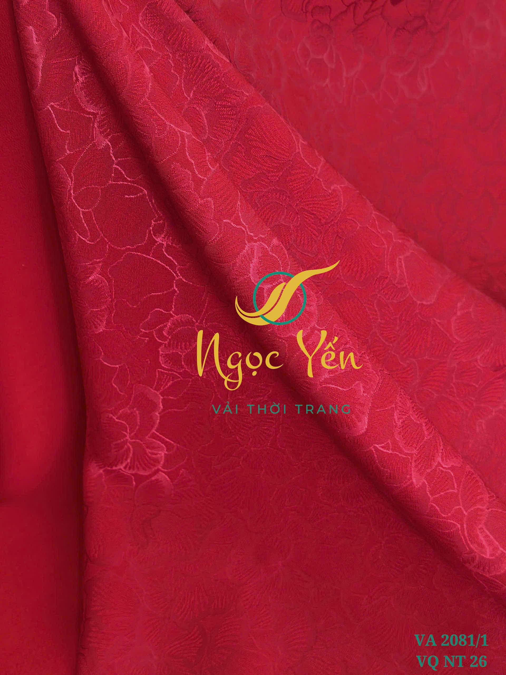 VA 2081/1-Vải áo dài lụa gấm họa tiết hoa đỏ