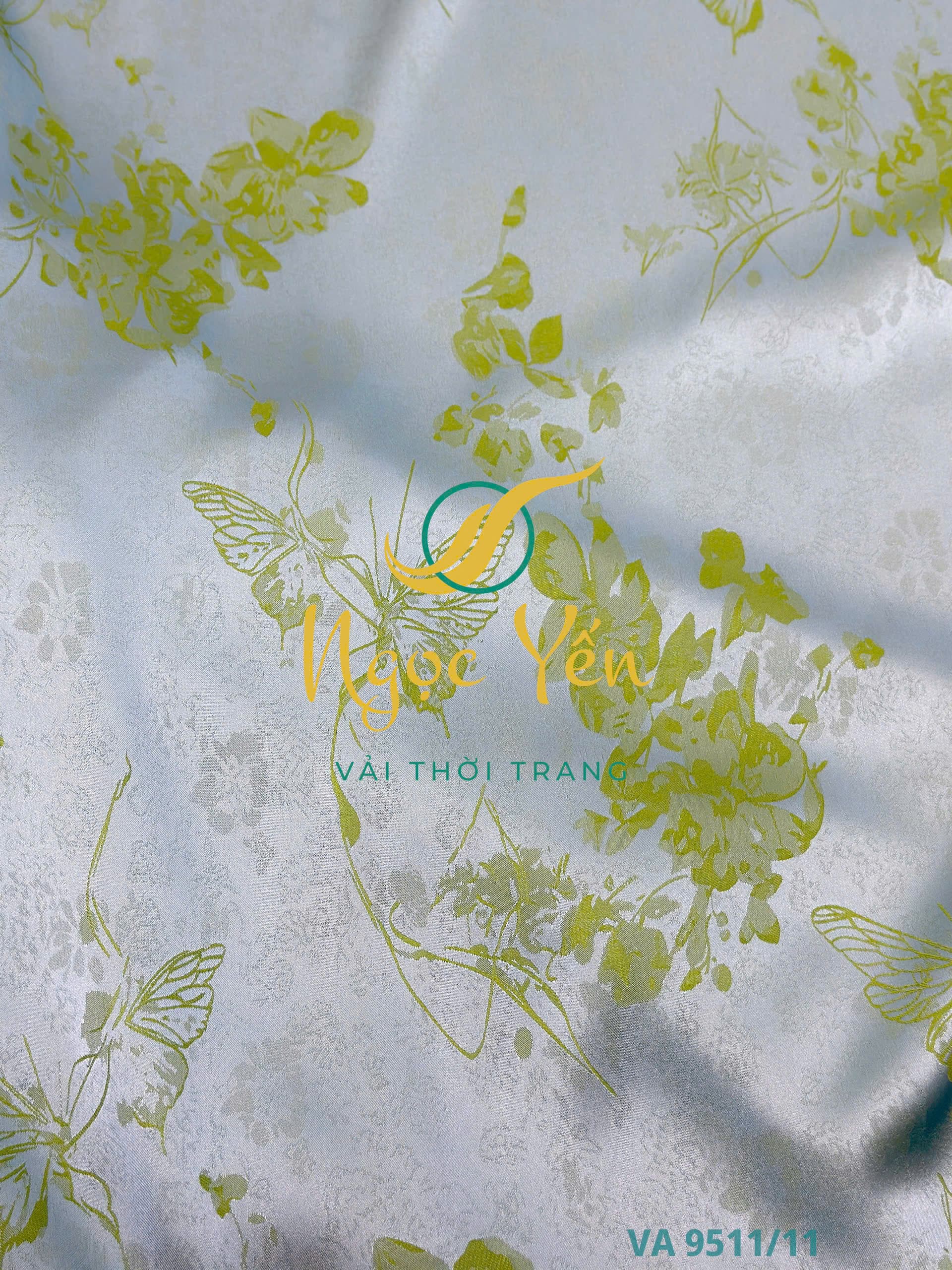 VA 9511/11-Vải áo dài lụa gấm hai da xanh