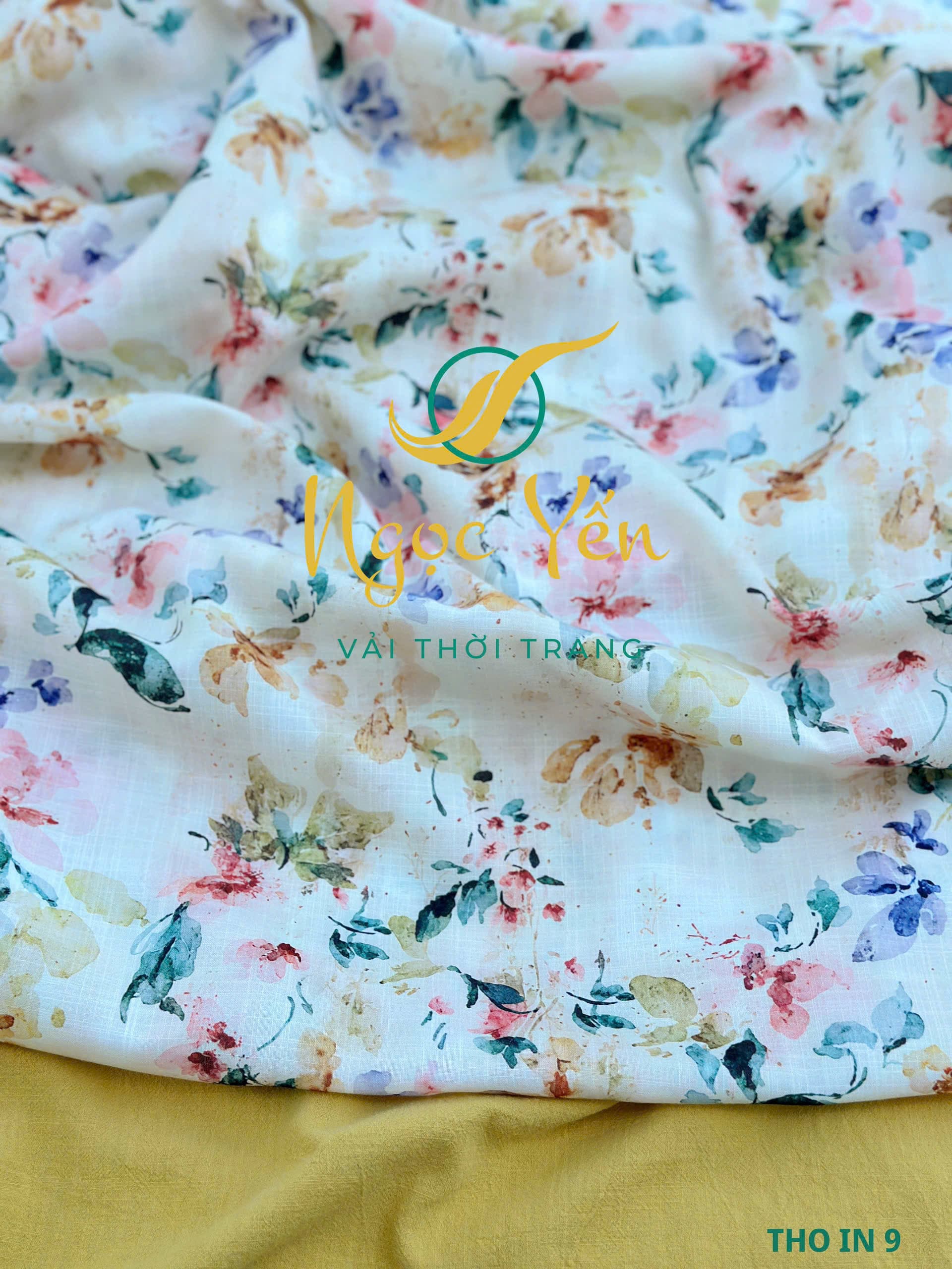 THO IN 9-Vải thô in họa tiết hoa màu