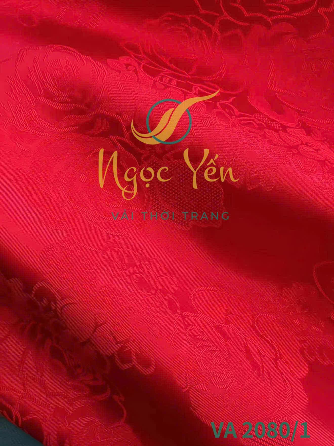 VA 2080/1-Vải áo dài lụa gấm hoa đỏ