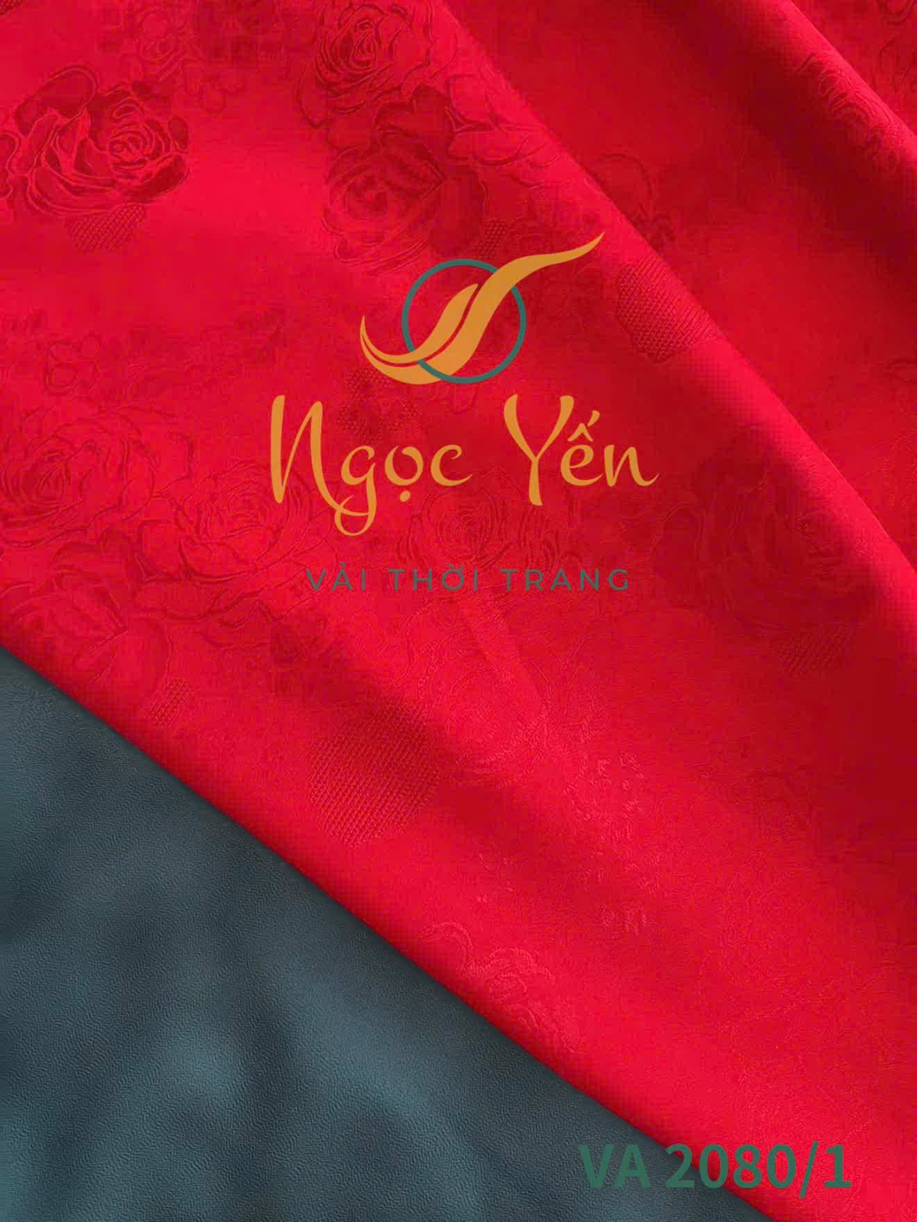 VA 2080/1-Vải áo dài lụa gấm hoa đỏ