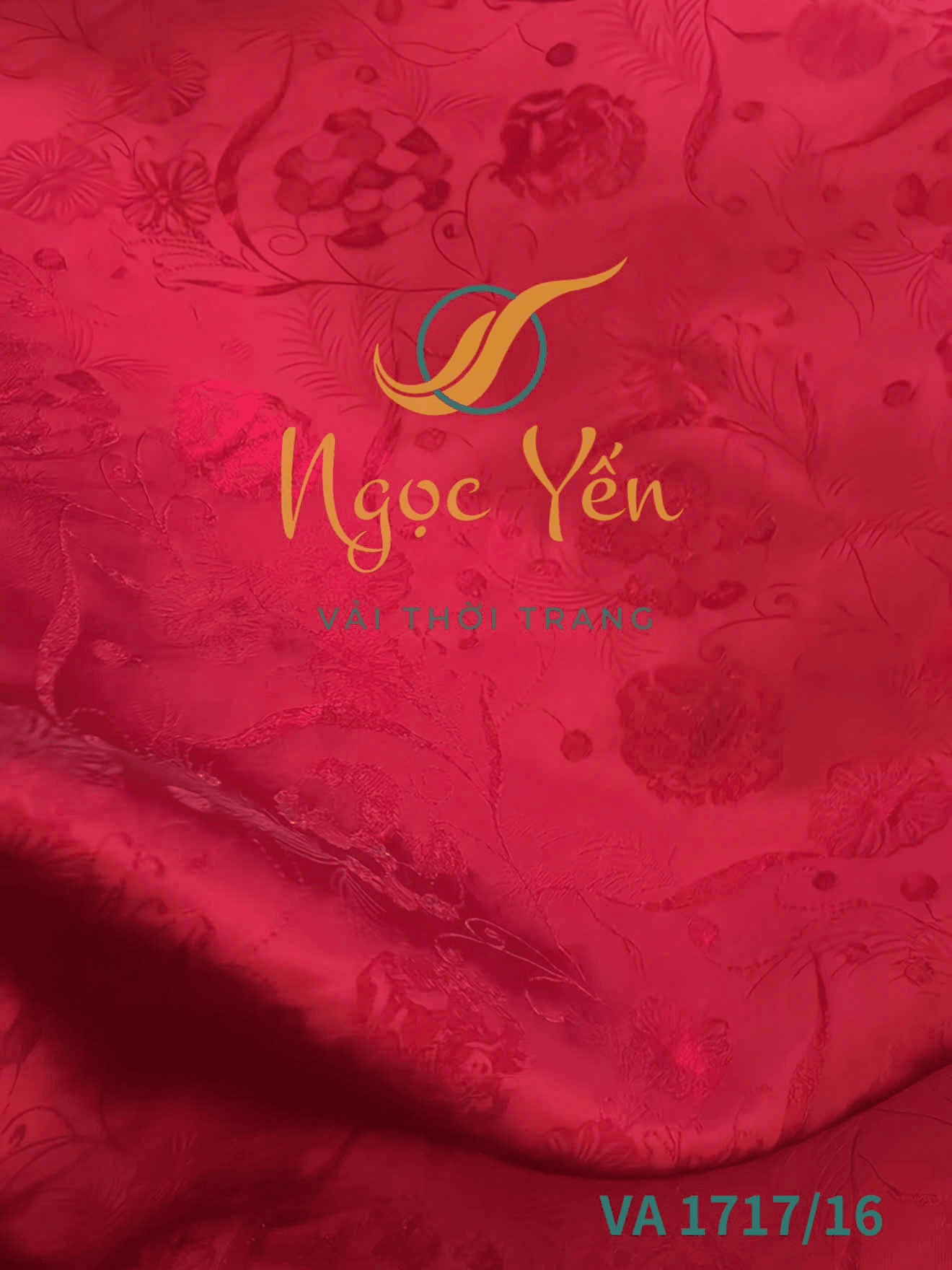VA 1717/16-Vải áo dài lụa gấm in hoa màu đỏ