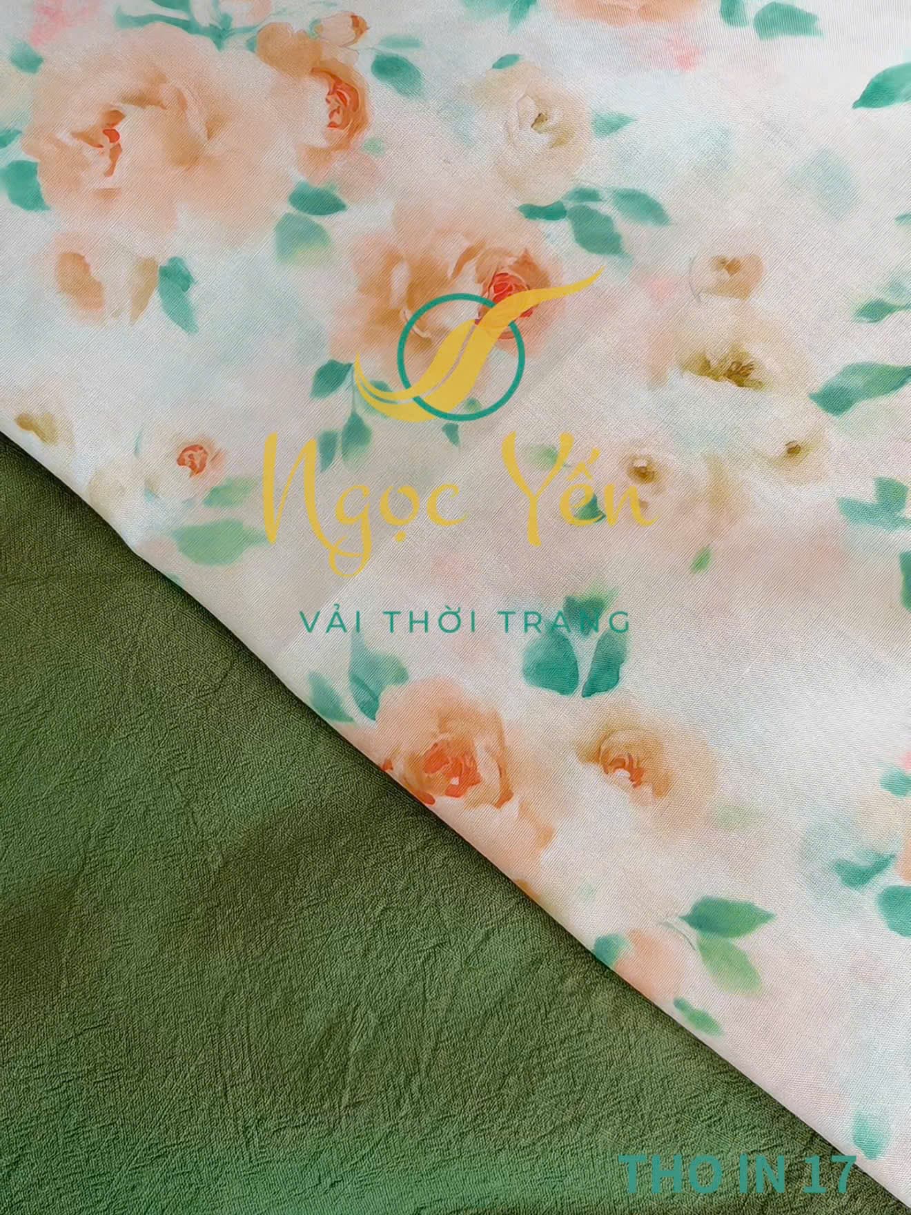 THO IN 17-Vải thô in họa tiết hoa cam