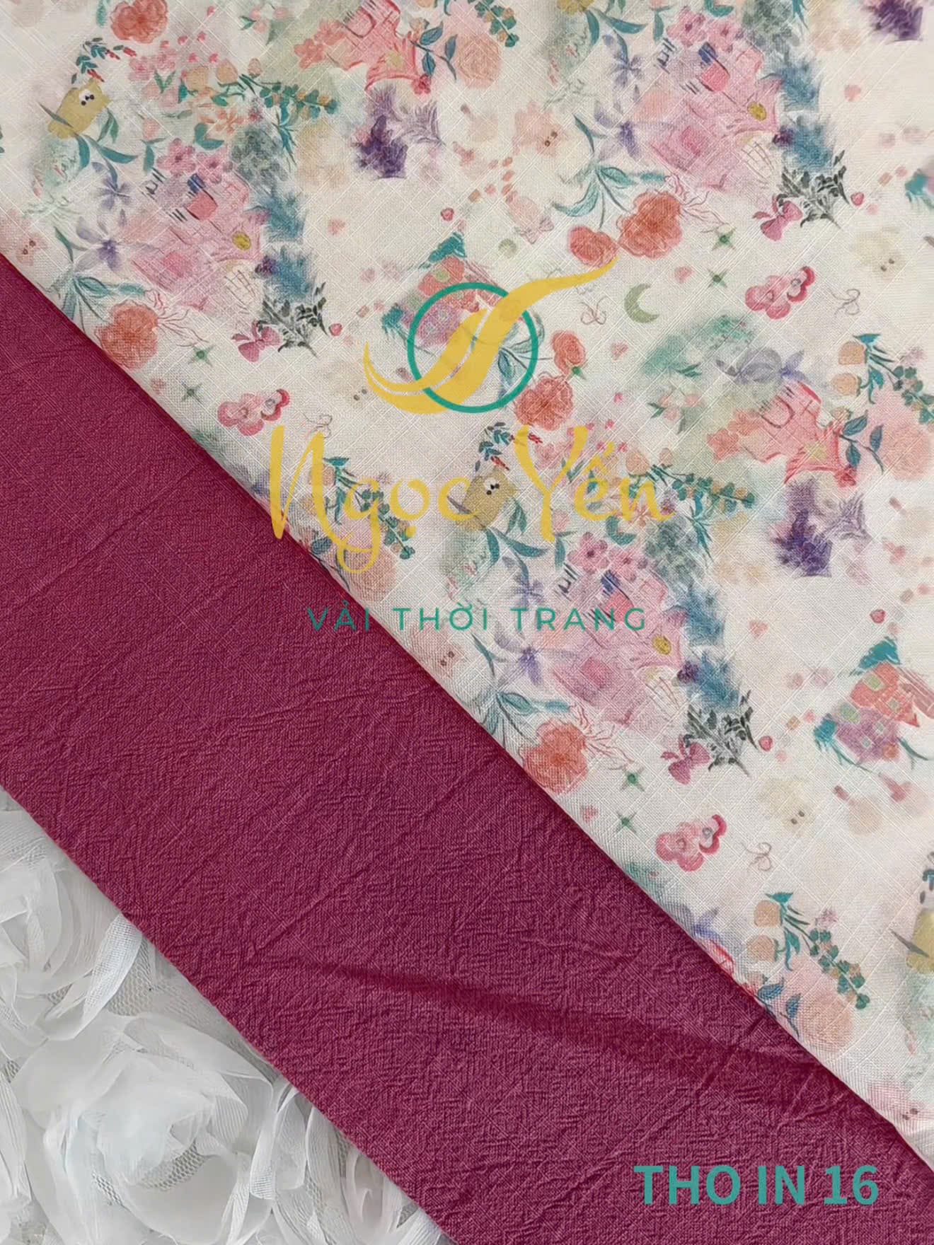 THO IN 16-Vải thô in họa tiết hoa nhí màu