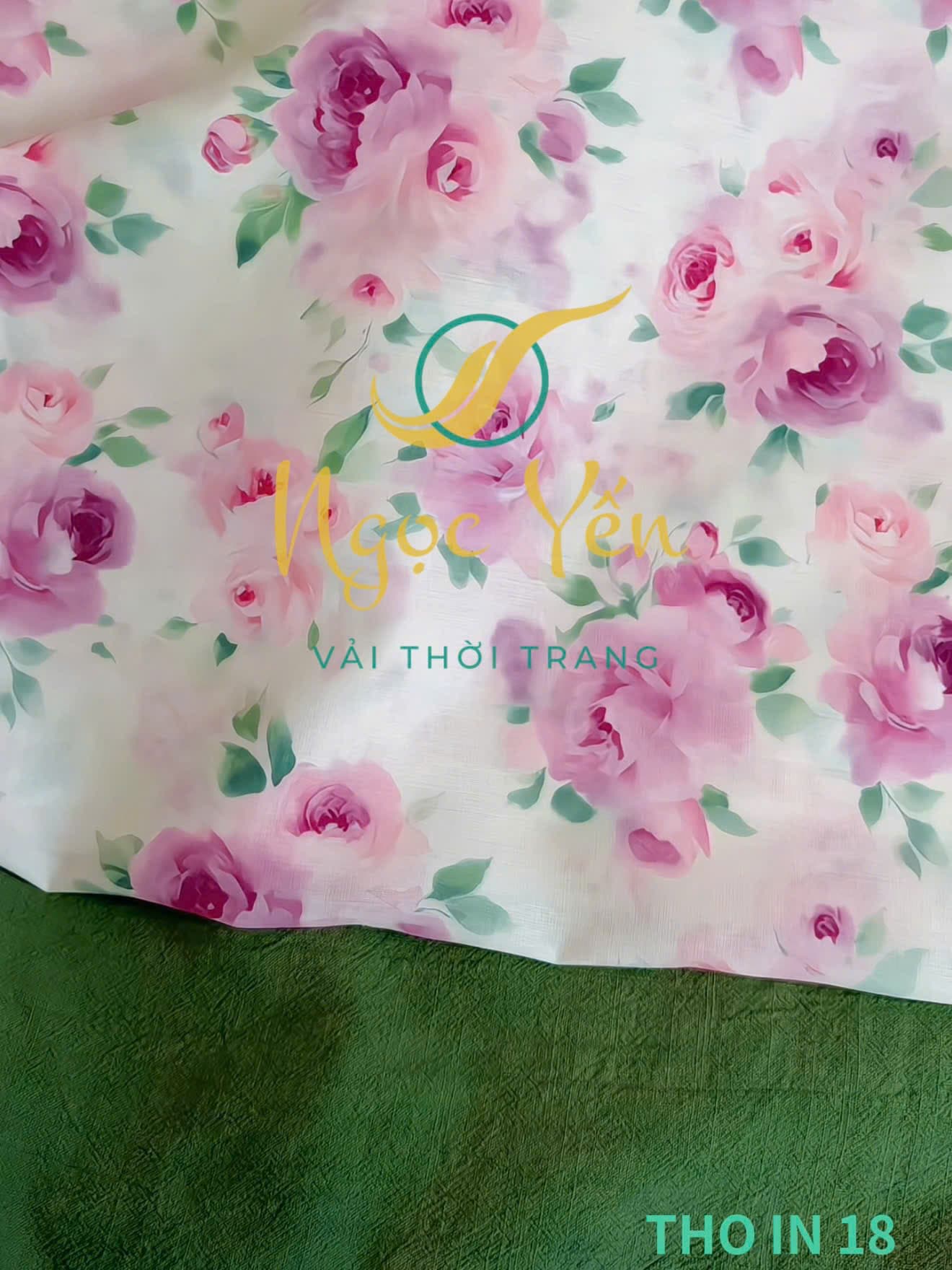 THO IN 18-Vải thô in họa tiết hoa hồng tím