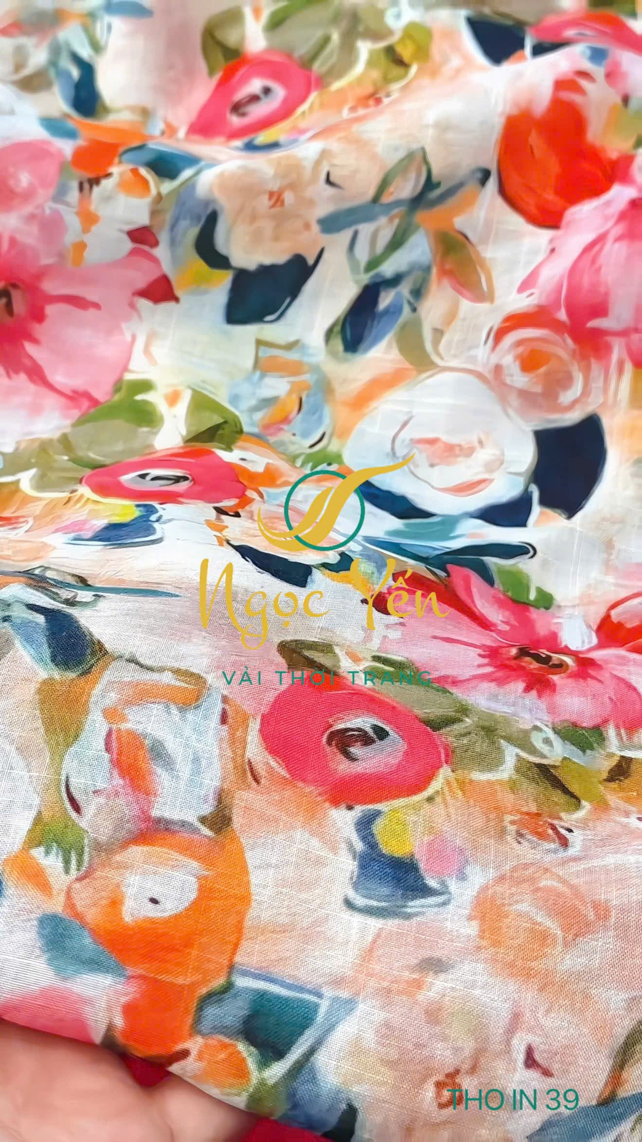 THO IN 39-Vải thô in linen hoa