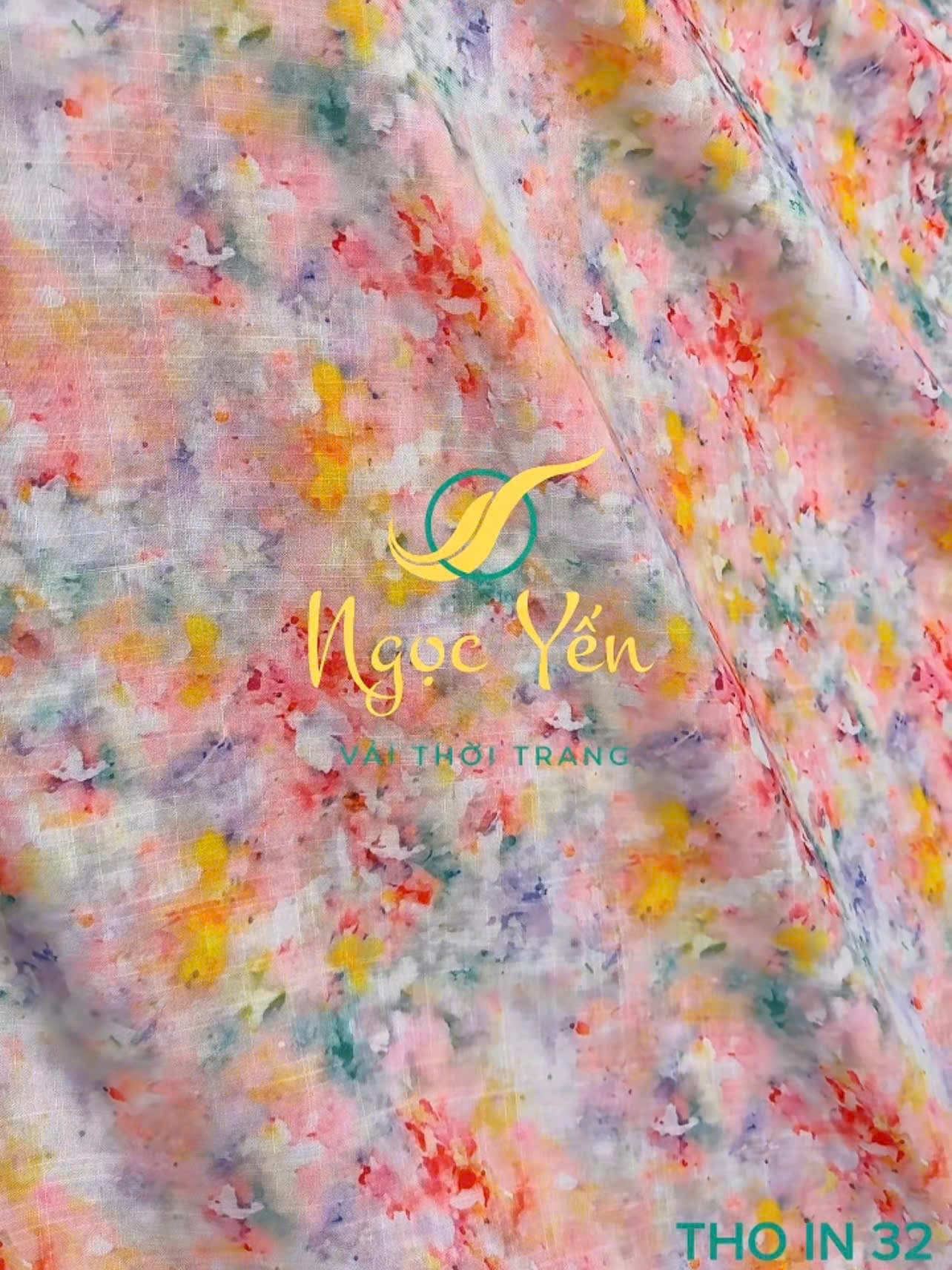 THO IN 32-Vải thô linen in hoa loang màu