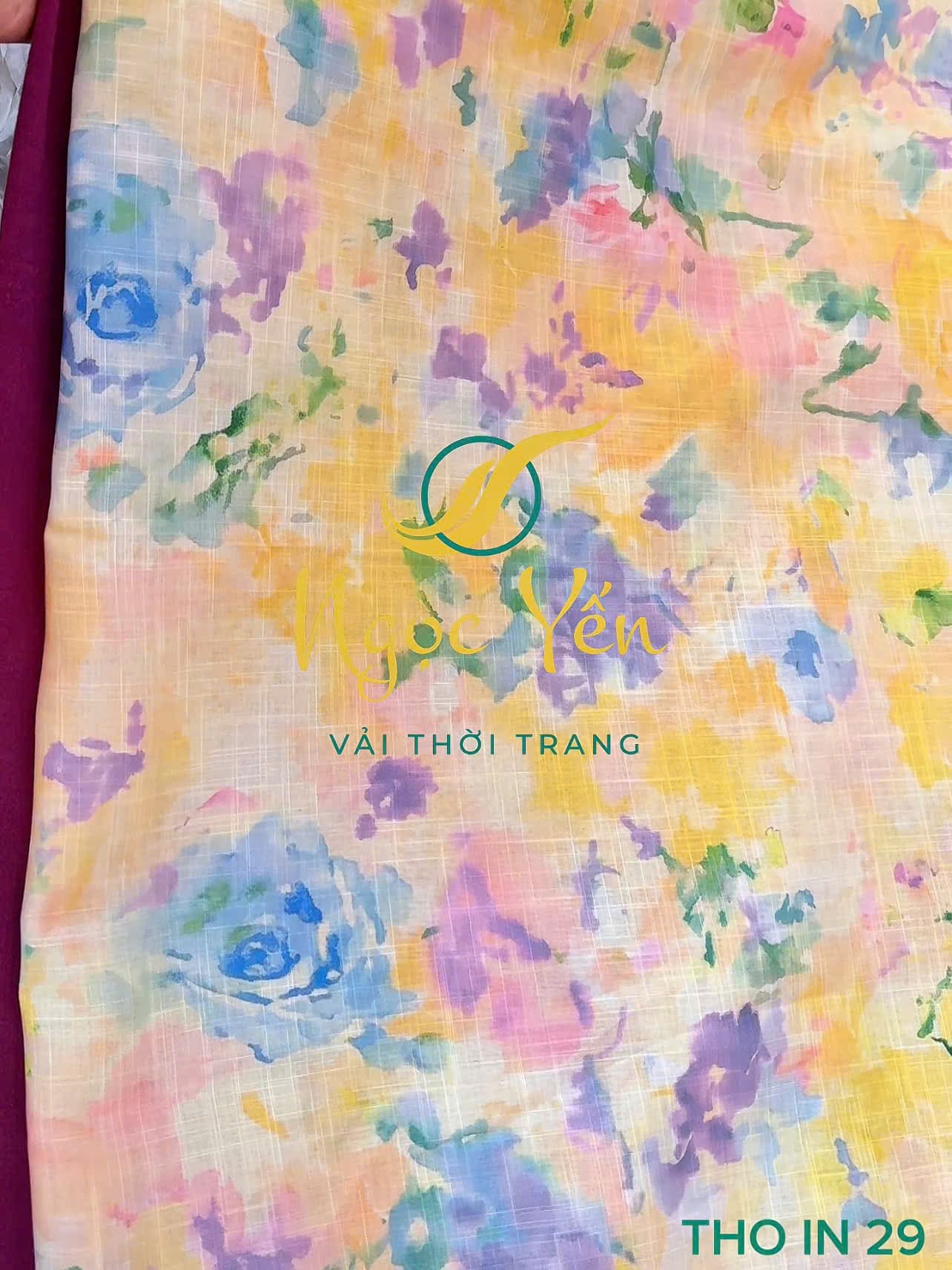 THO IN 29-Vải thô linen in hoa loang màu
