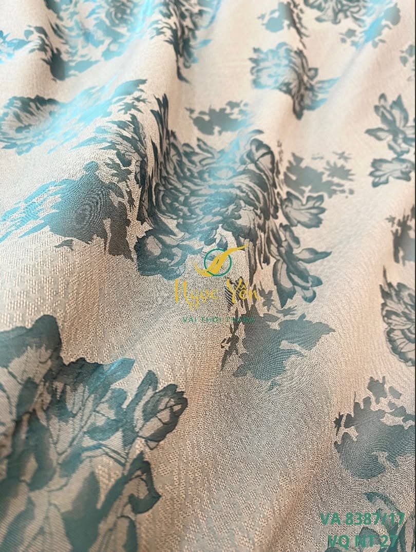 VA 8387/17-Vải áo dài gấm lụa hoa ghi
